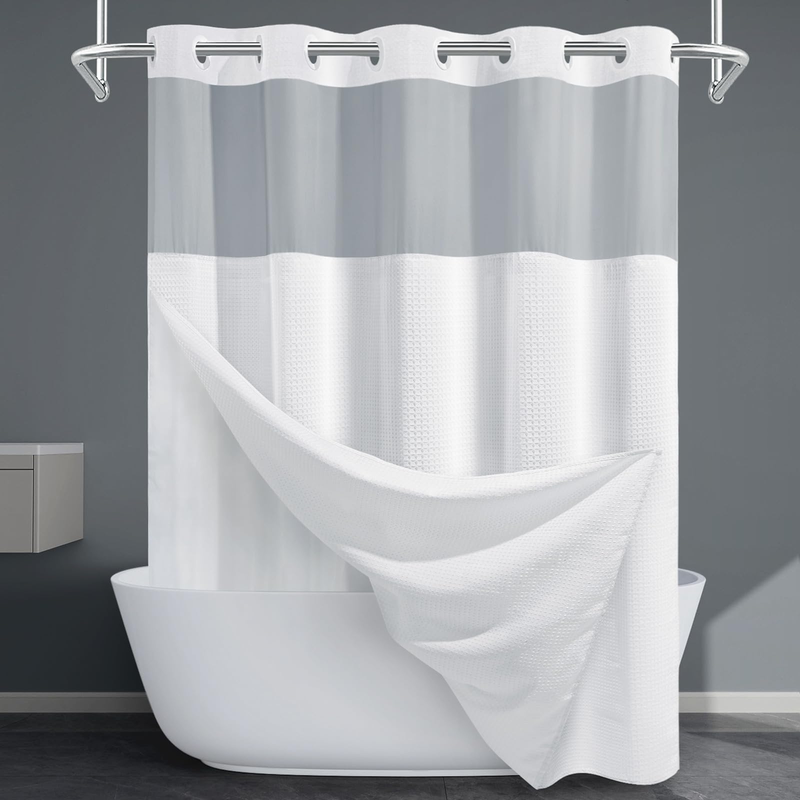 EUTXL No Hook Waffle Weave Shower Curtain