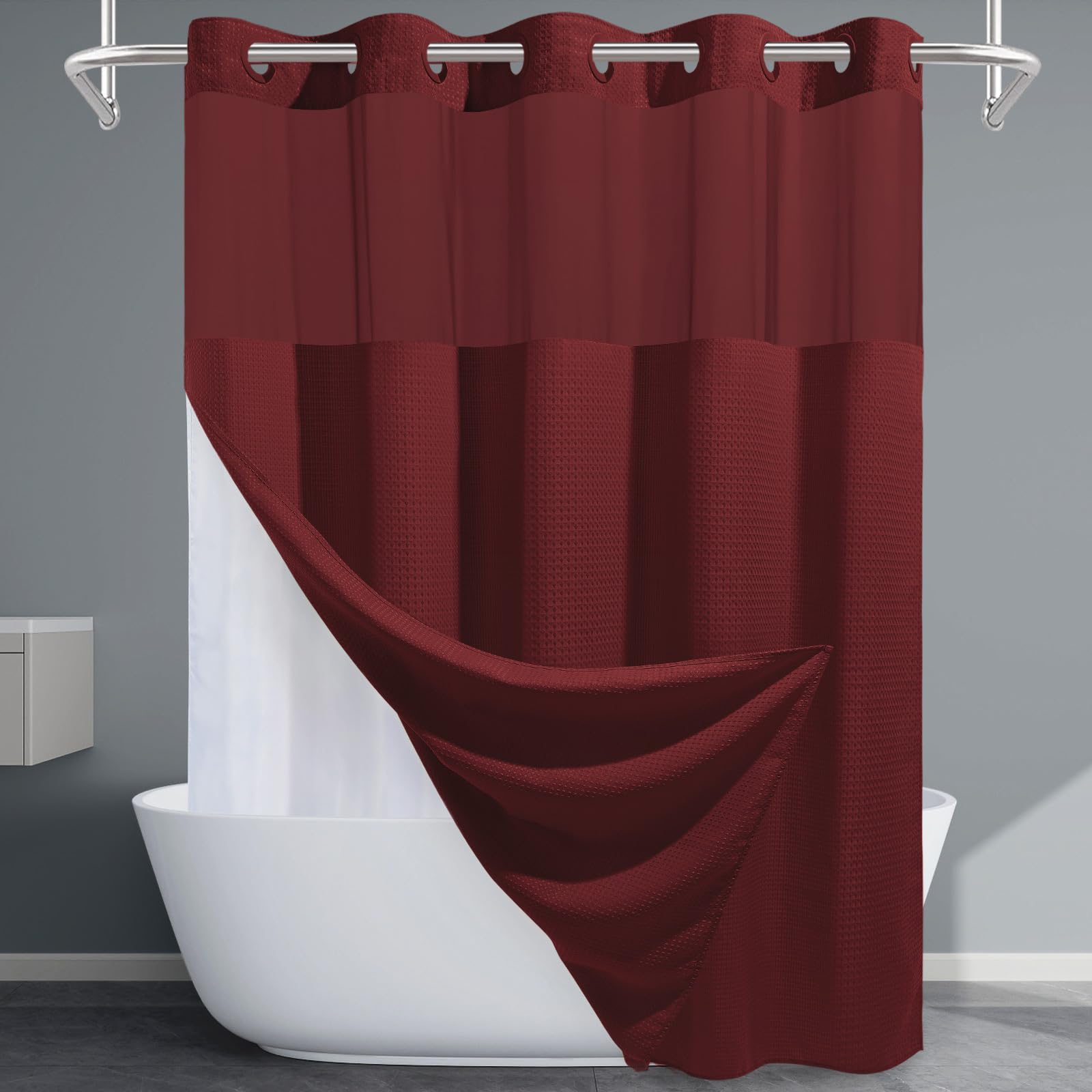 EUTXL No Hook Waffle Weave Shower Curtain