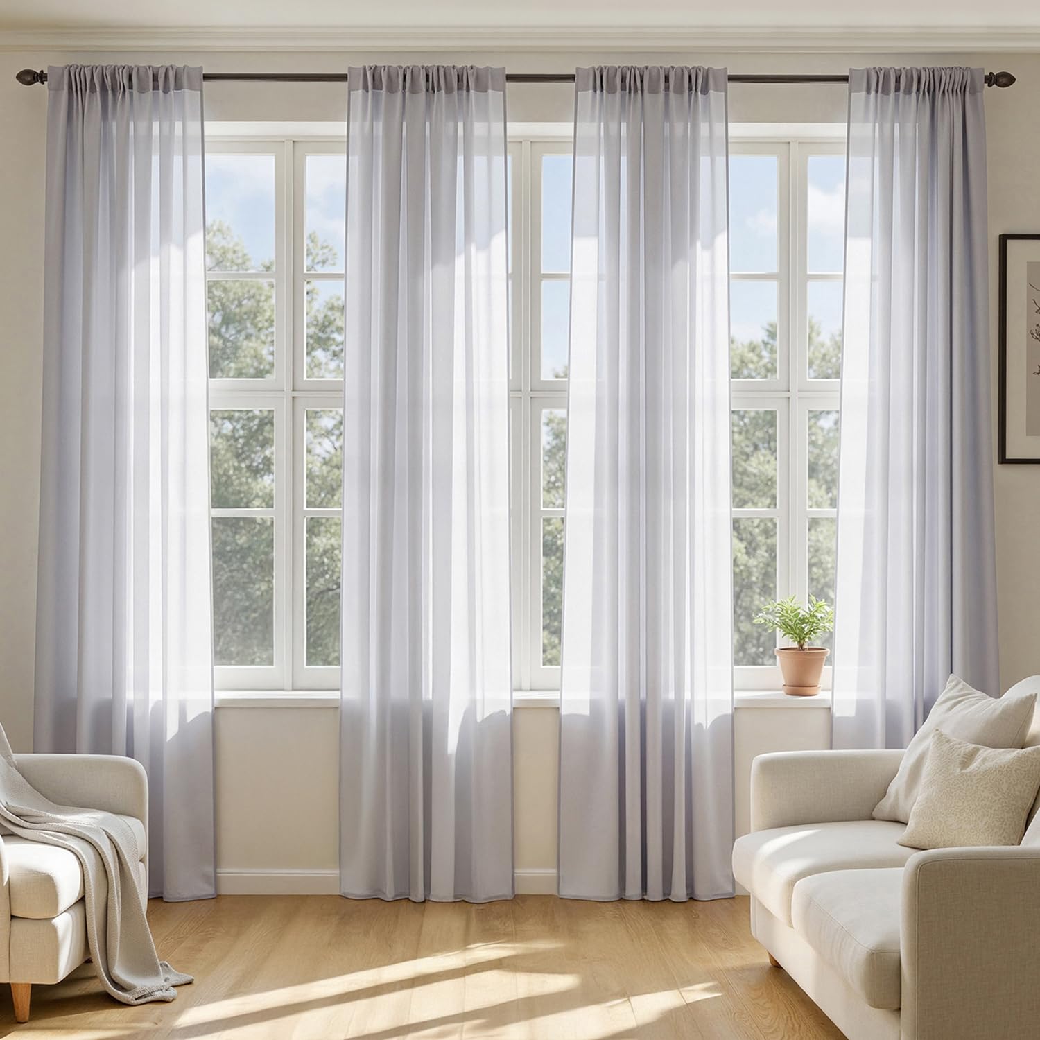 MIULEE Sheer Voile Curtains Set of 4