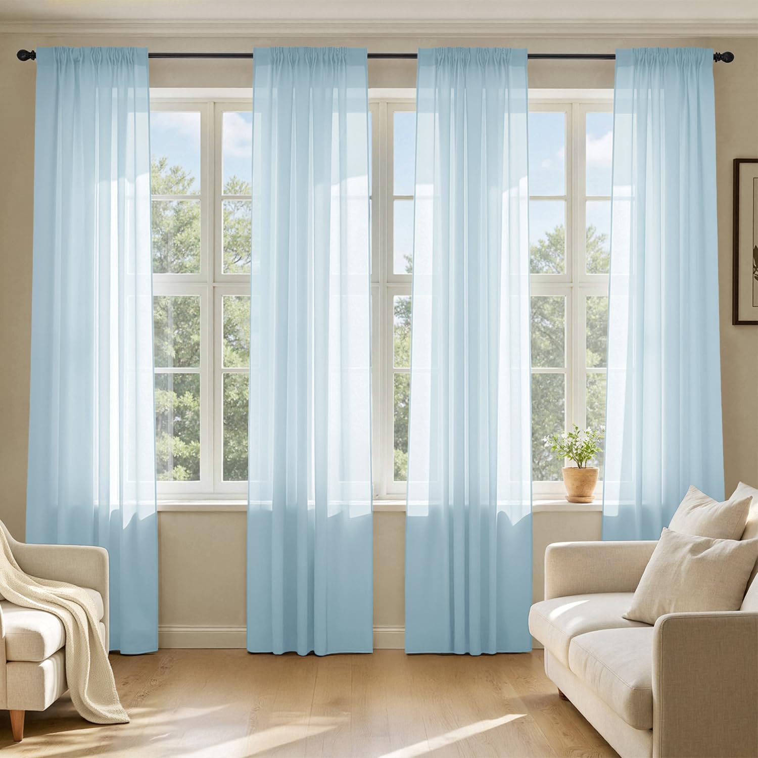 MIULEE Sheer Voile Curtains Set of 4