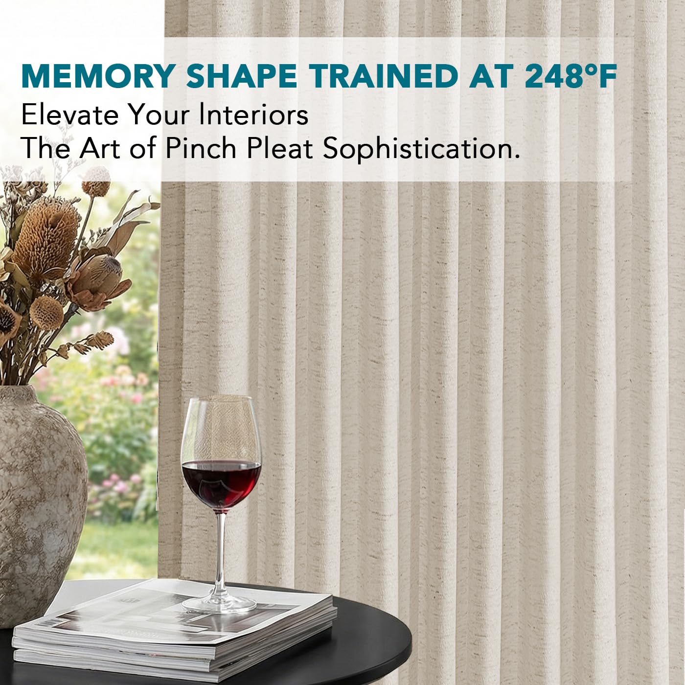 Turquoize Pleated Linen Curtains 2 Panels