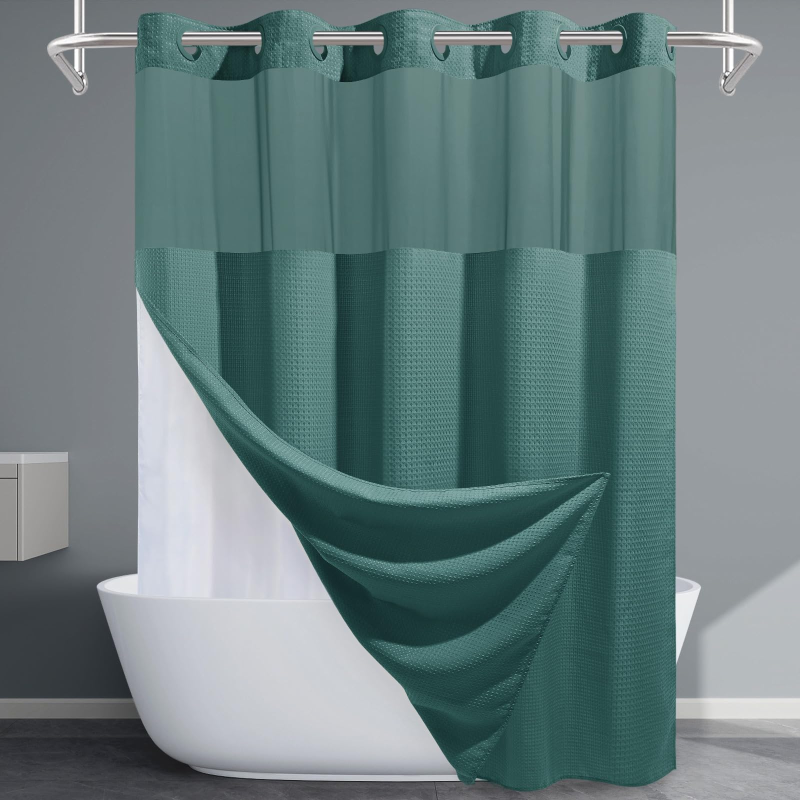 EUTXL No Hook Waffle Weave Shower Curtain