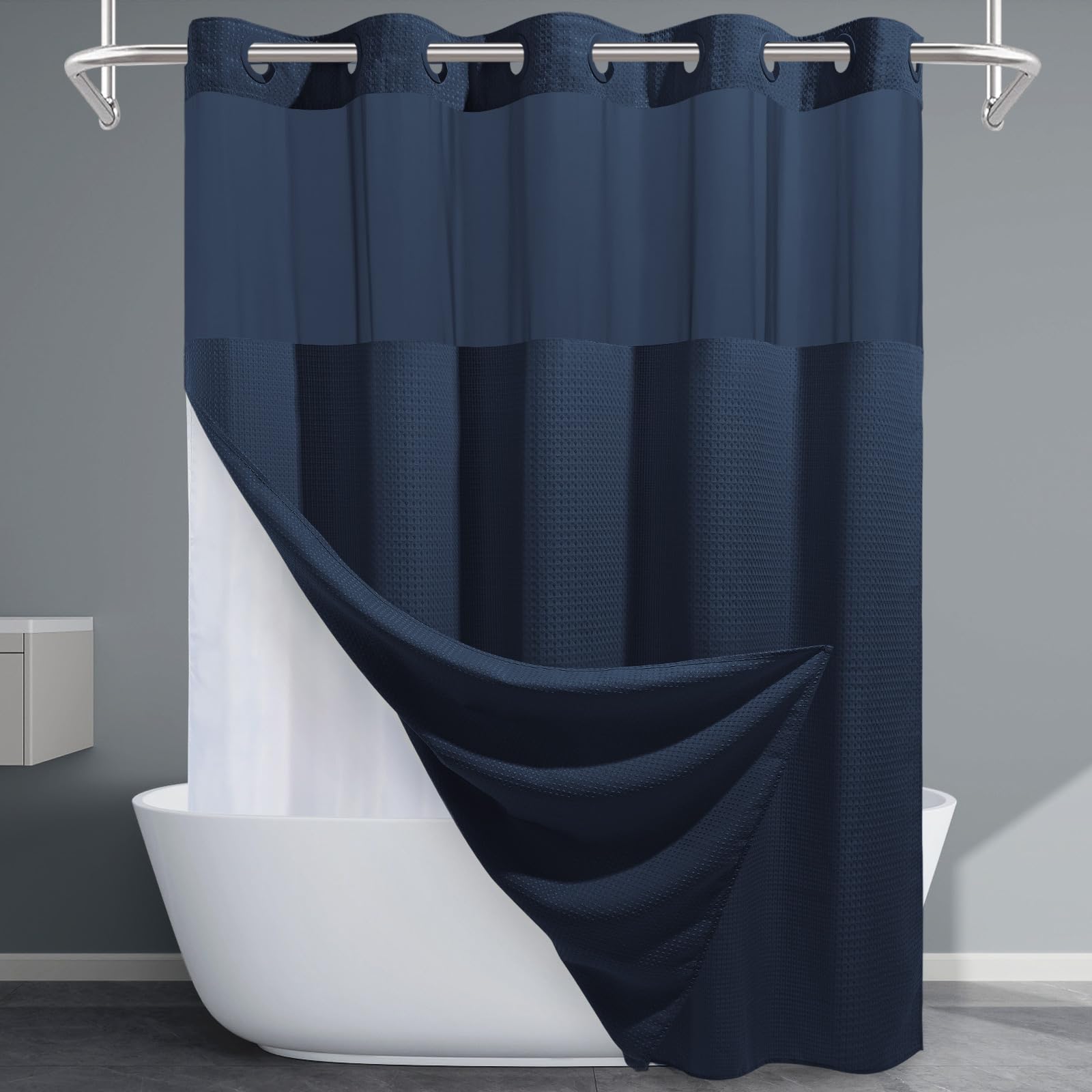 EUTXL No Hook Waffle Weave Shower Curtain