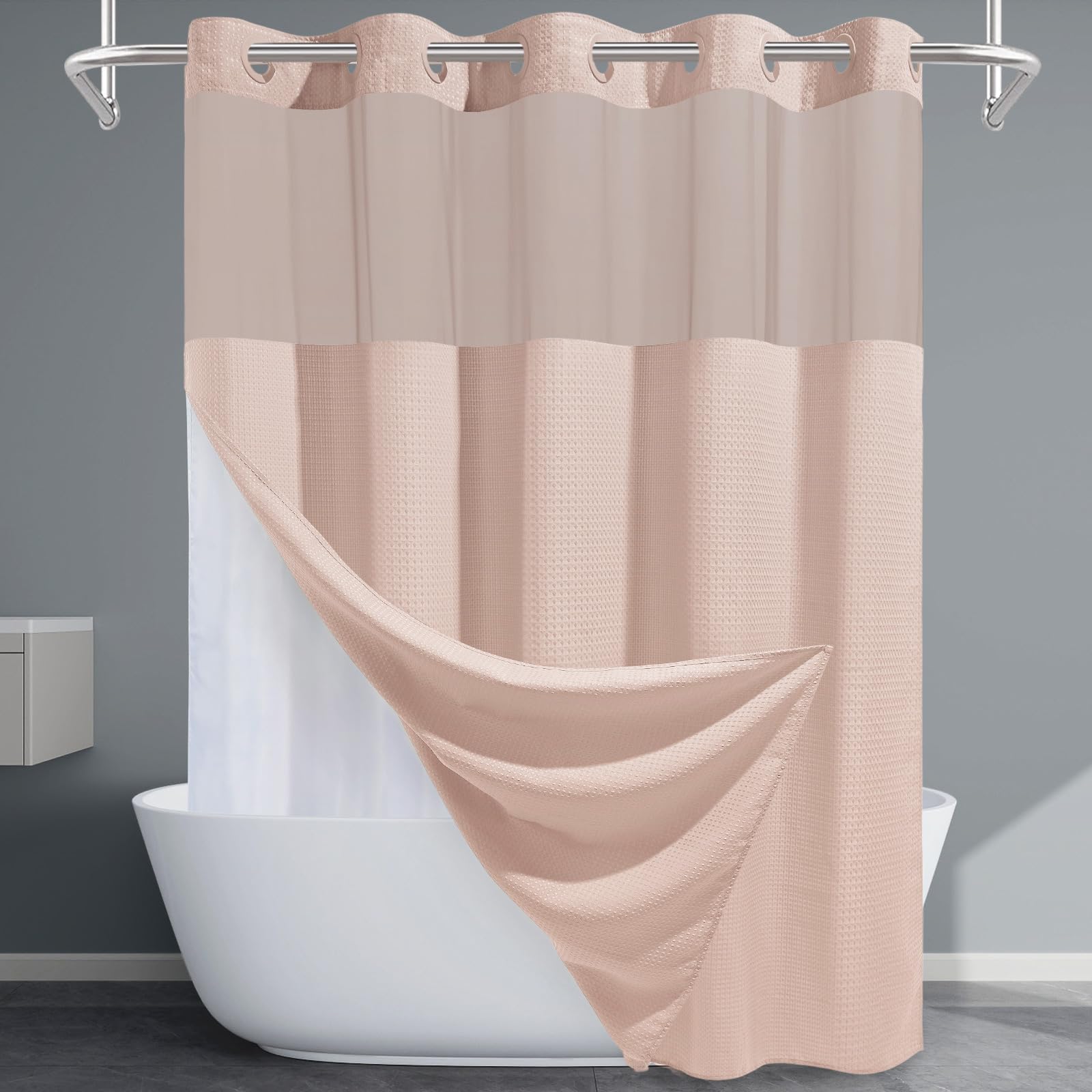 EUTXL No Hook Waffle Weave Shower Curtain