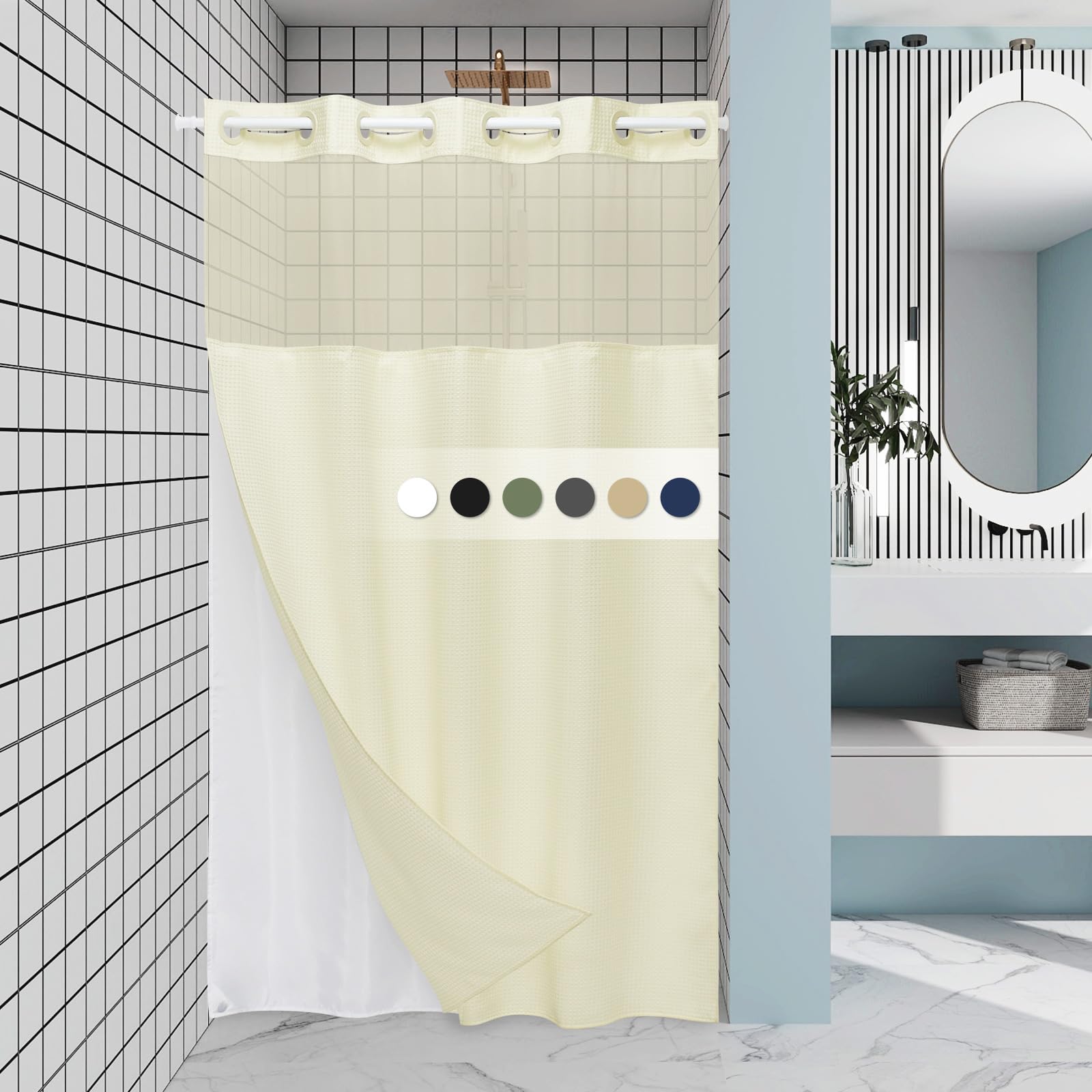 EUTXL No Hook Waffle Weave Shower Curtain