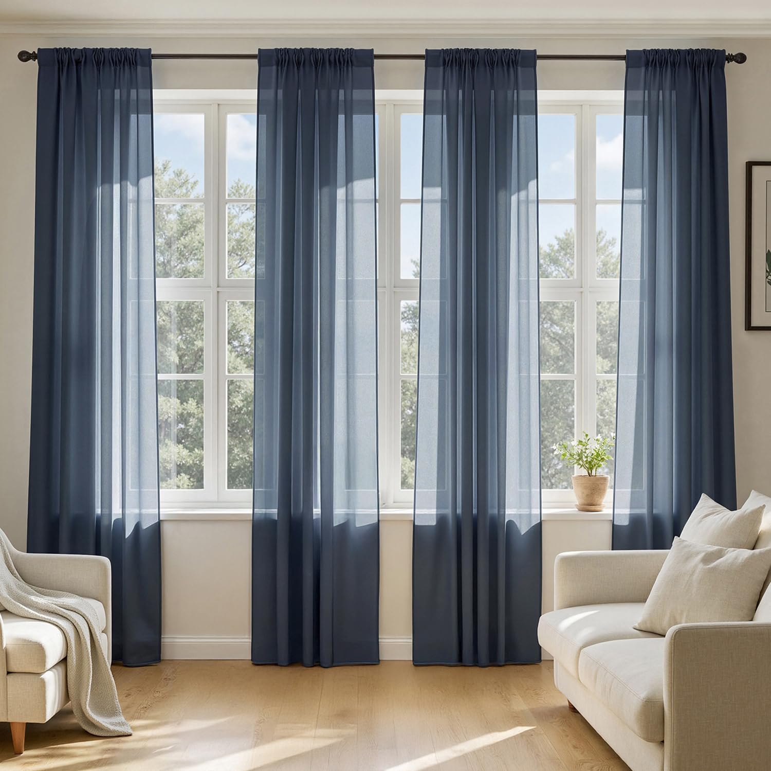 MIULEE Sheer Voile Curtains Set of 4