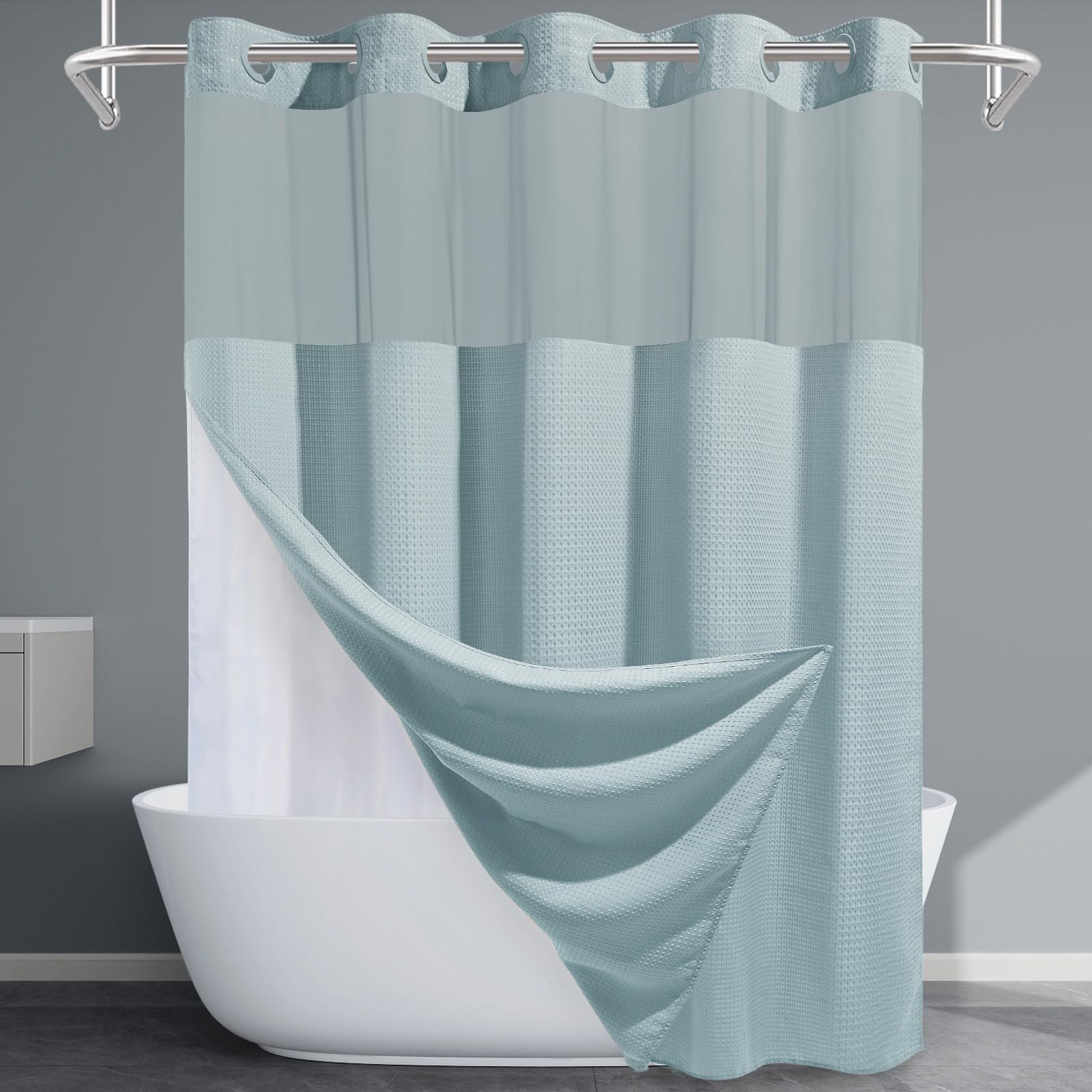 EUTXL No Hook Waffle Weave Shower Curtain