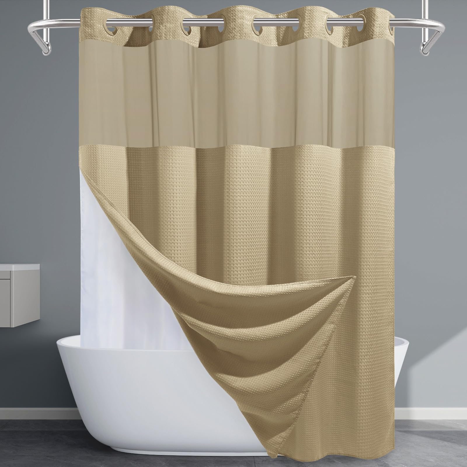EUTXL No Hook Waffle Weave Shower Curtain