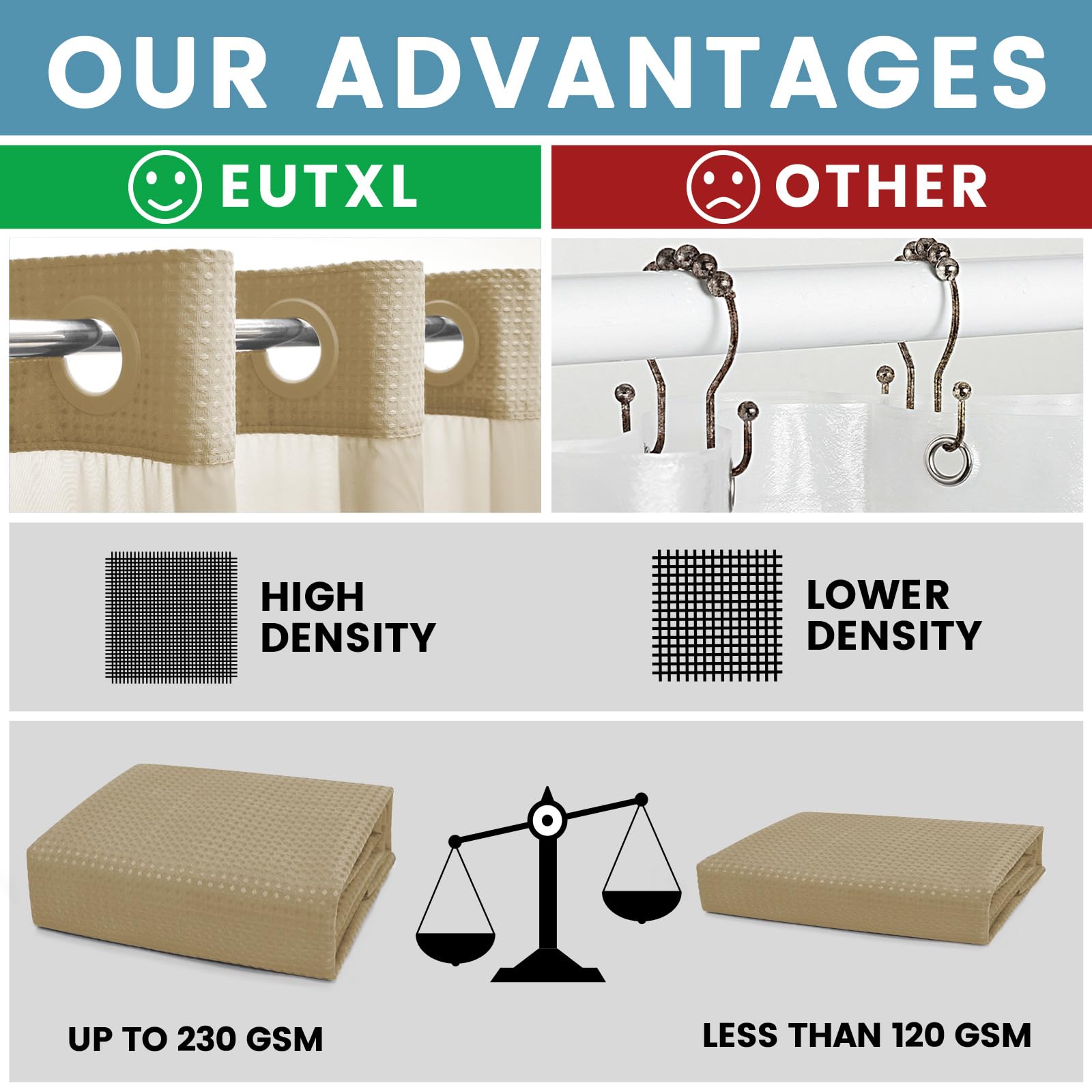 EUTXL No Hook Waffle Weave Shower Curtain