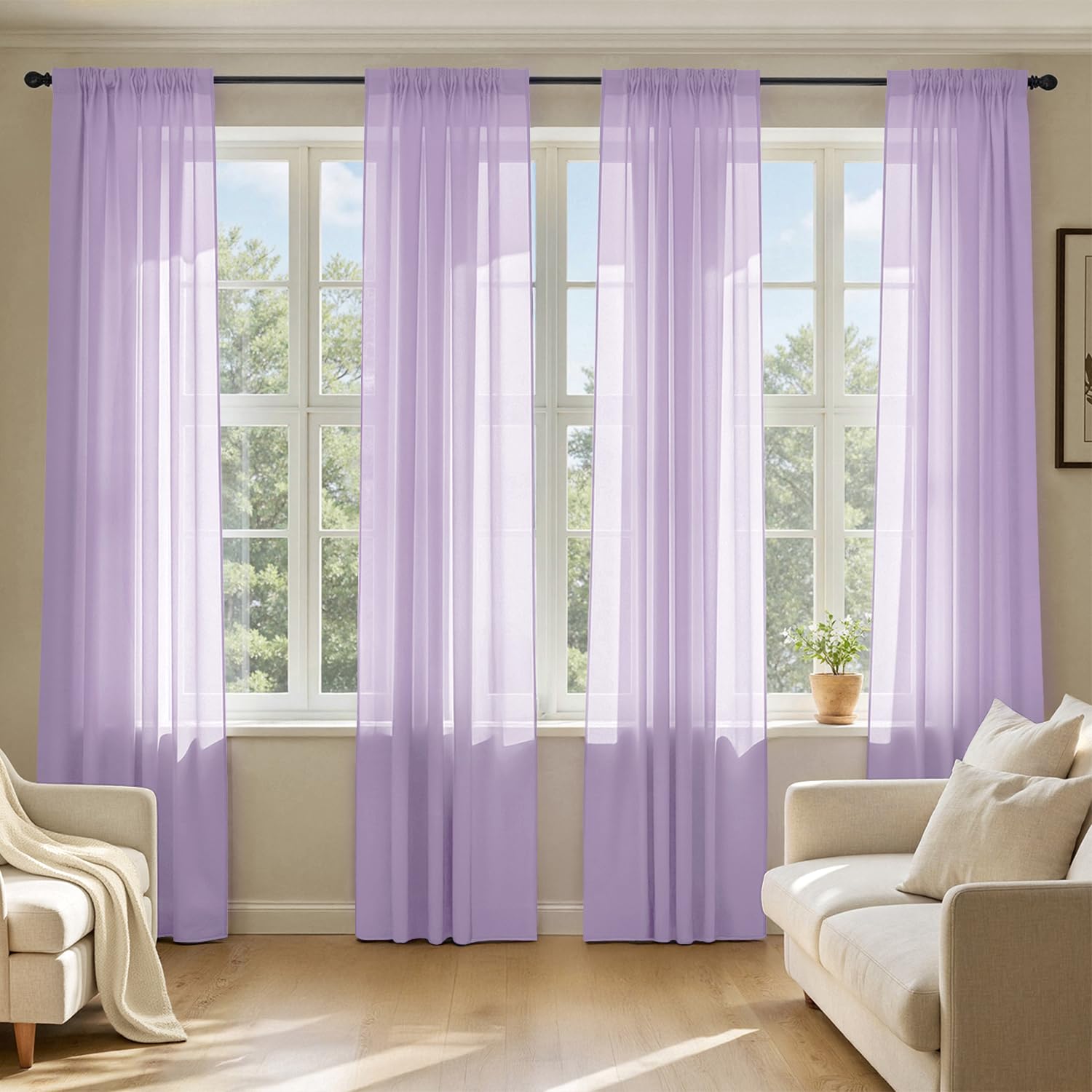 MIULEE Sheer Voile Curtains Set of 4