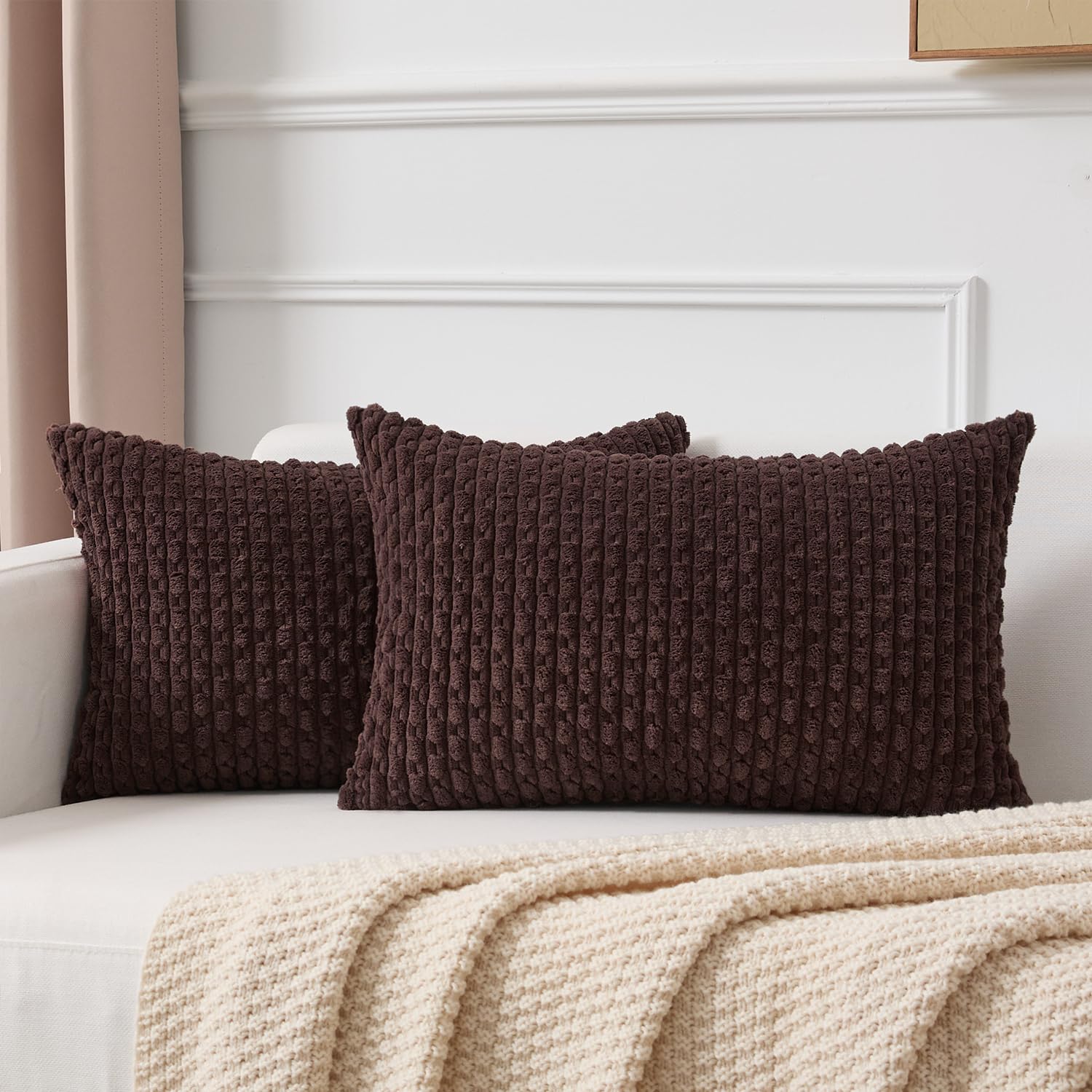 Kevin Textile Solid Decorative Boho Striped Corduroy Throw Pillow Covers