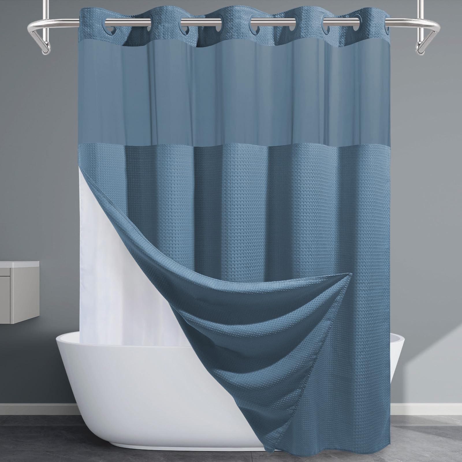 EUTXL No Hook Waffle Weave Shower Curtain
