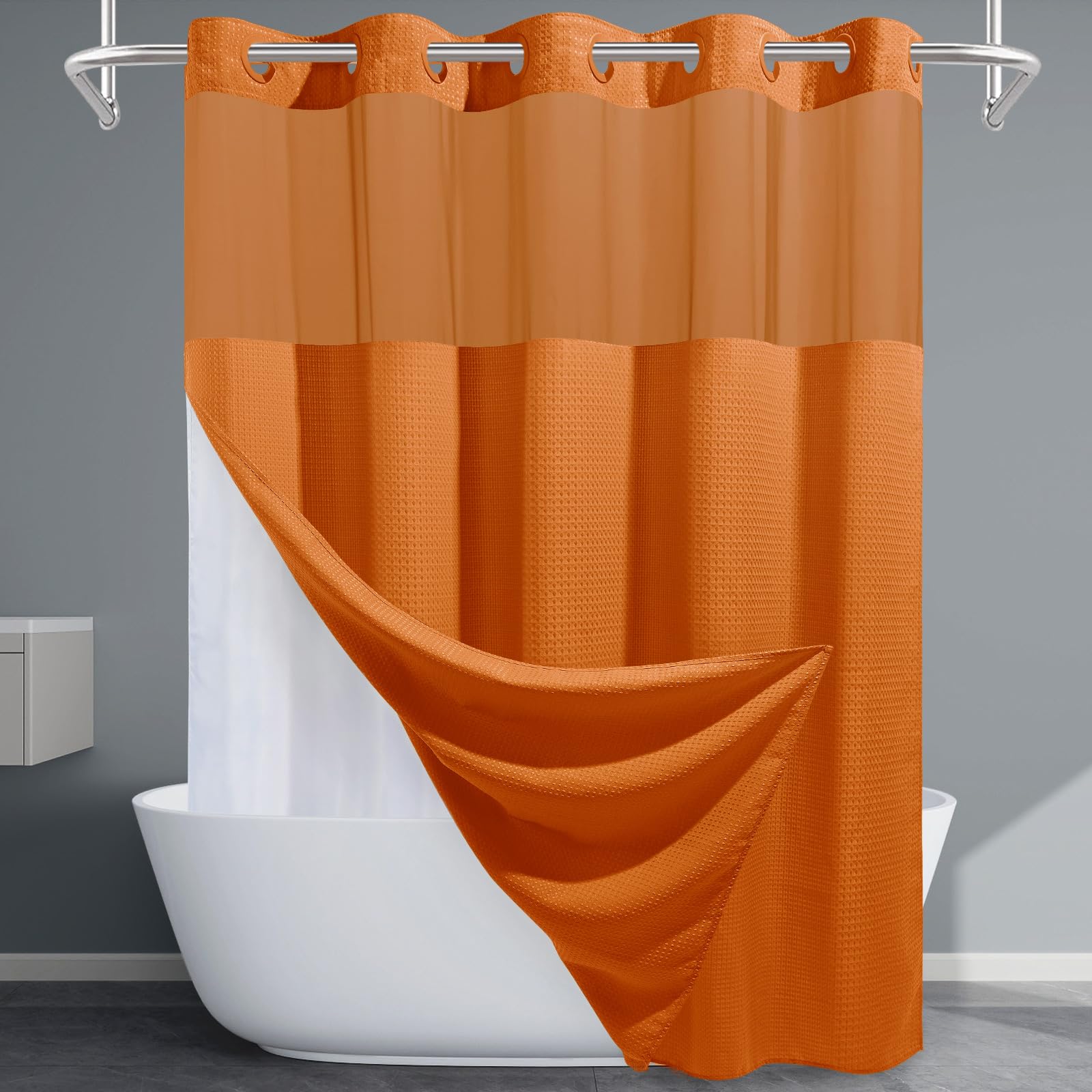 EUTXL No Hook Waffle Weave Shower Curtain