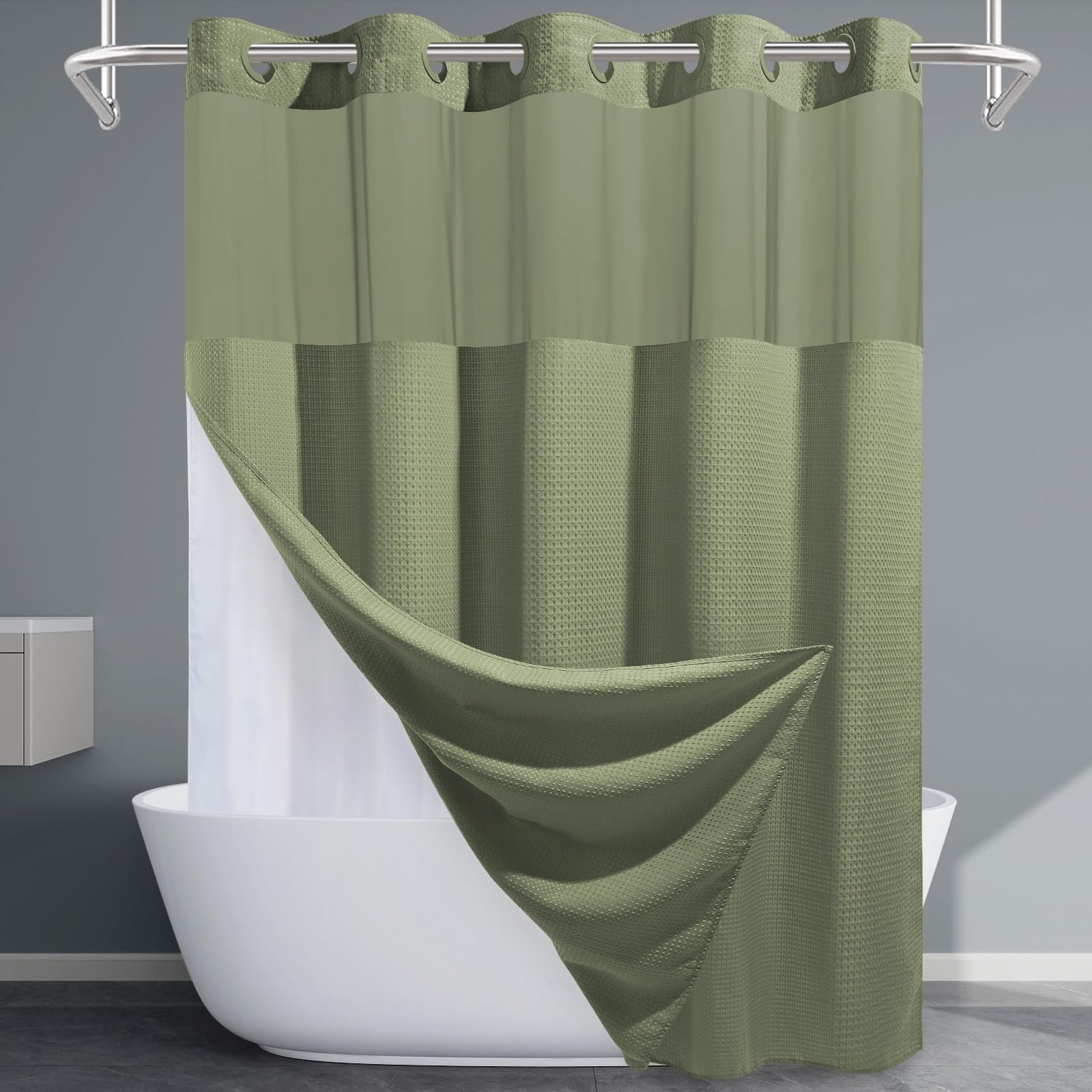 EUTXL No Hook Waffle Weave Shower Curtain