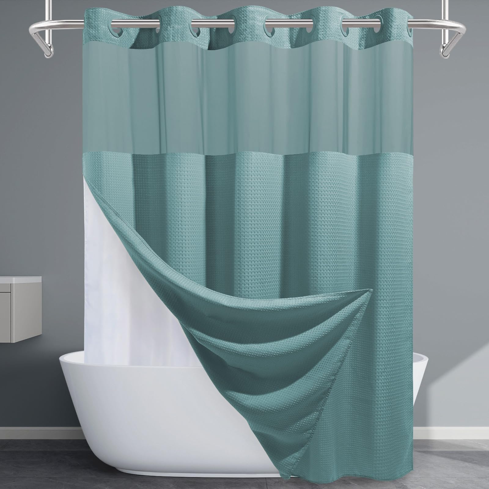 EUTXL No Hook Waffle Weave Shower Curtain