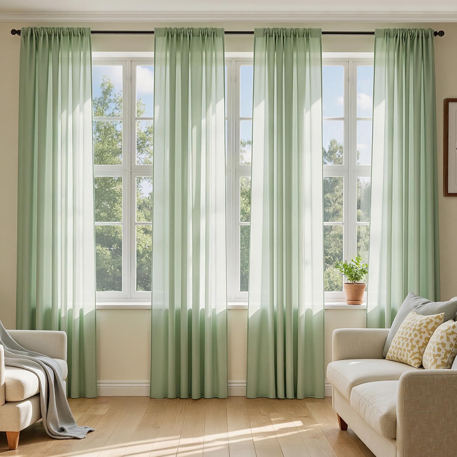 MIULEE Sheer Voile Curtains Set of 4