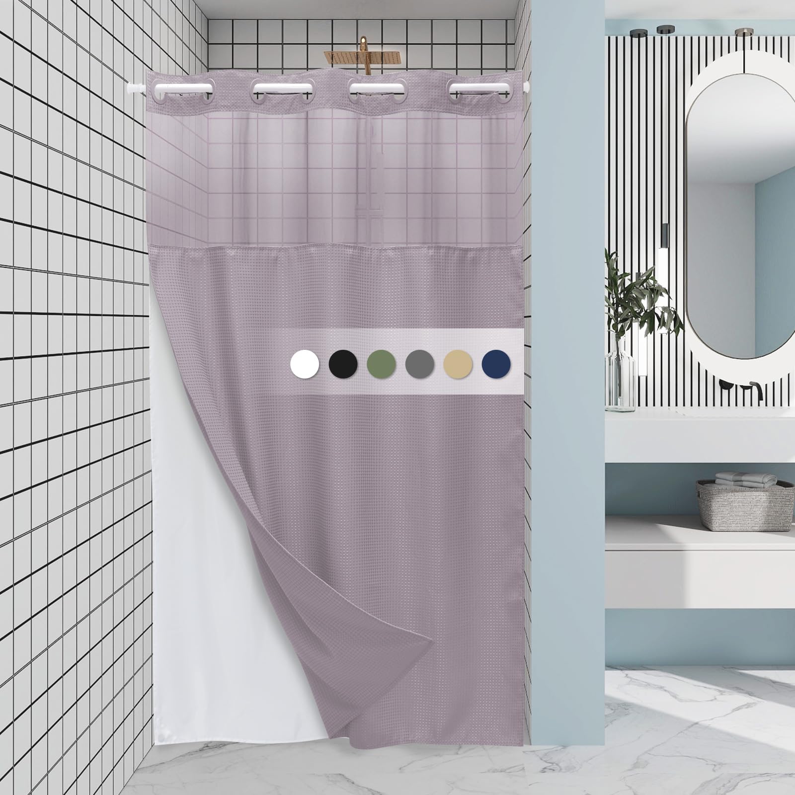 EUTXL No Hook Waffle Weave Shower Curtain