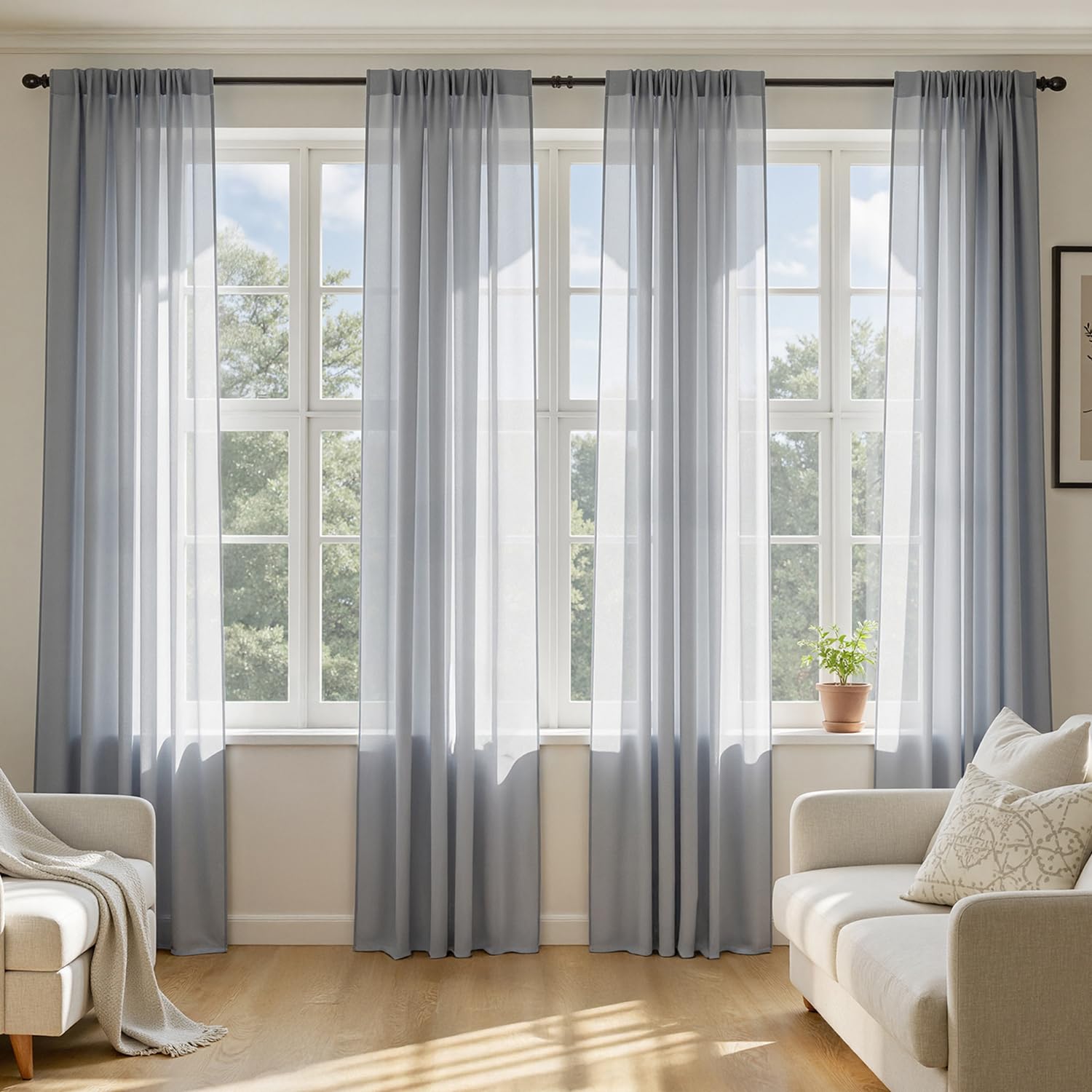MIULEE Sheer Voile Curtains Set of 4