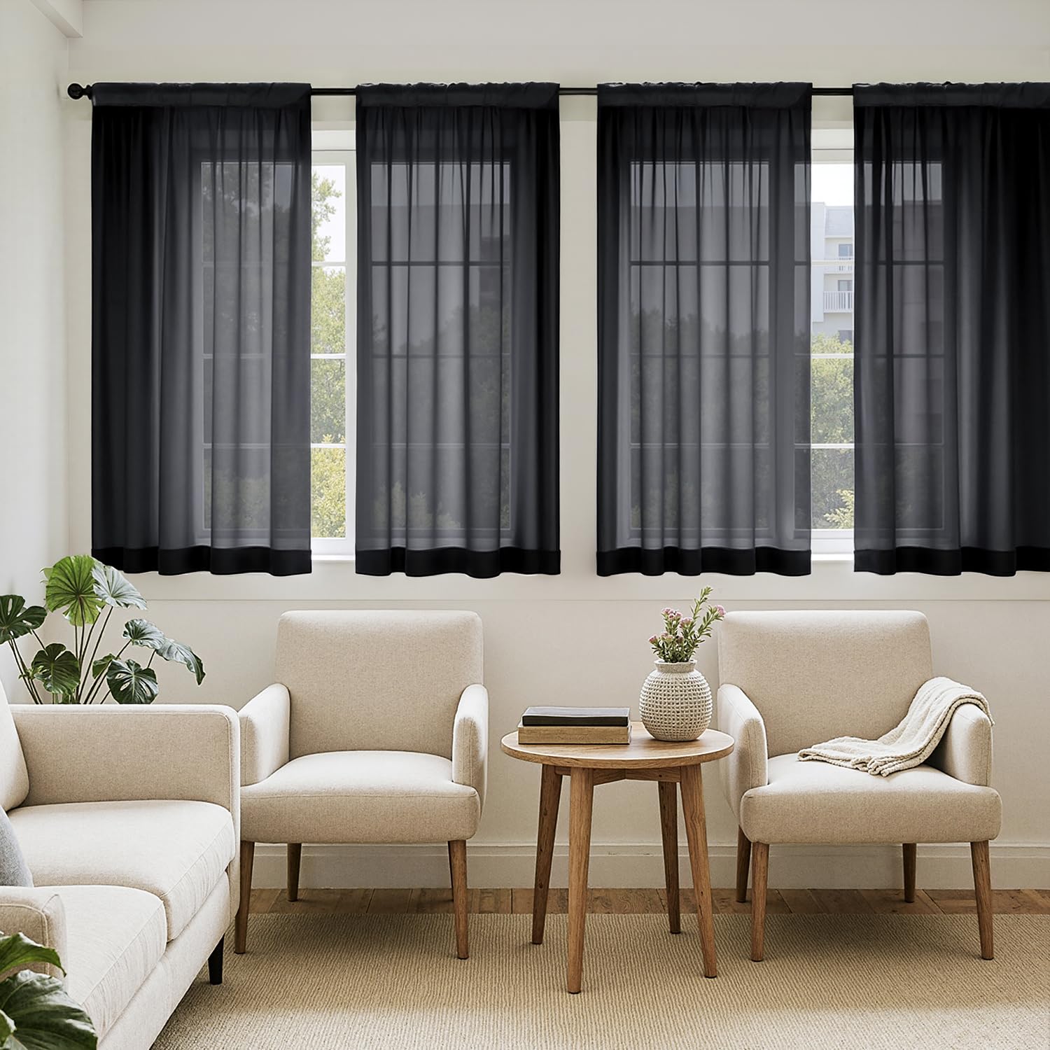 MIULEE Sheer Voile Curtains Set of 4