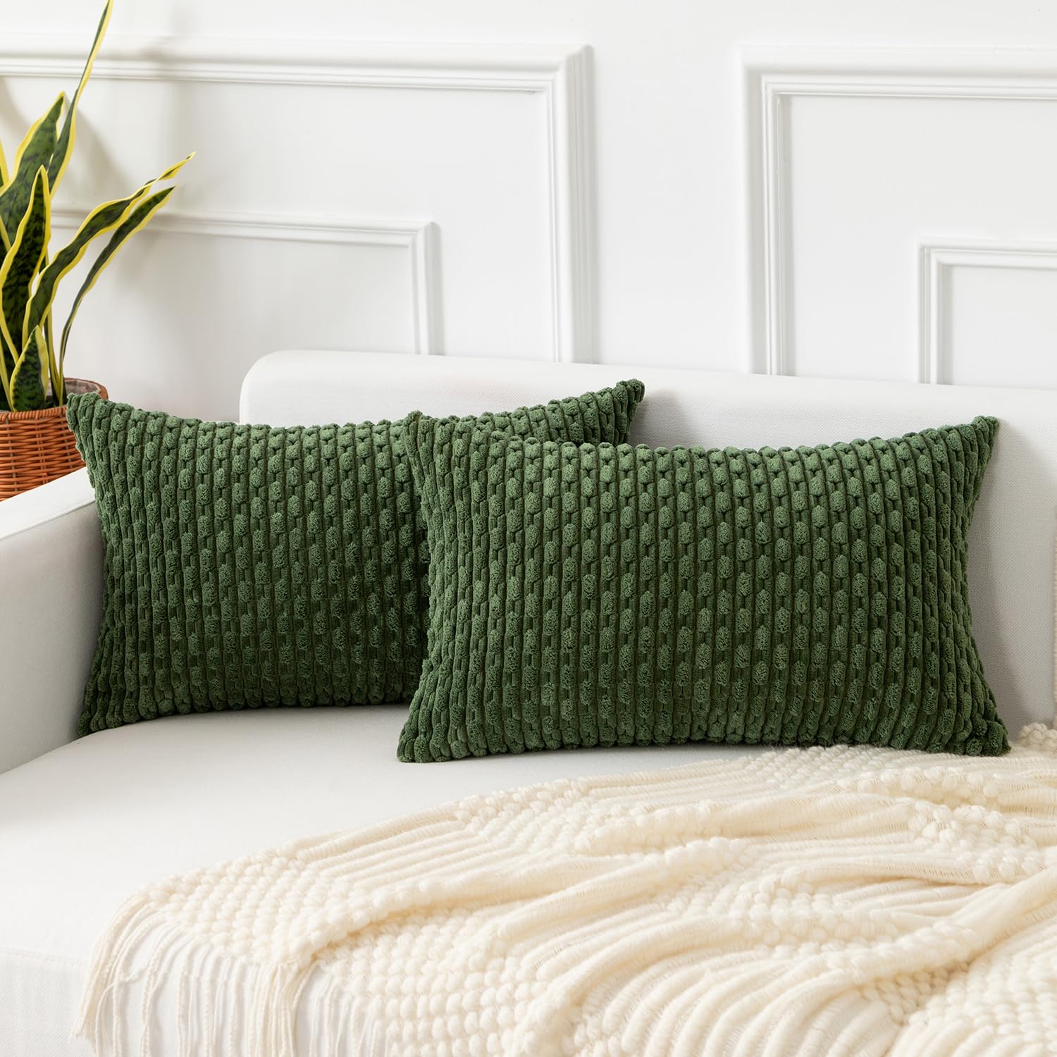 Kevin Textile Solid Decorative Boho Striped Corduroy Throw Pillow Covers