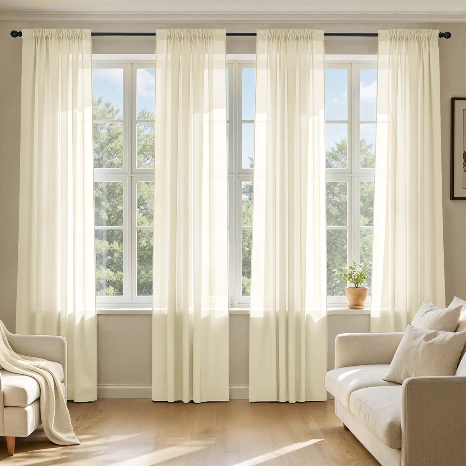 MIULEE Sheer Voile Curtains Set of 4