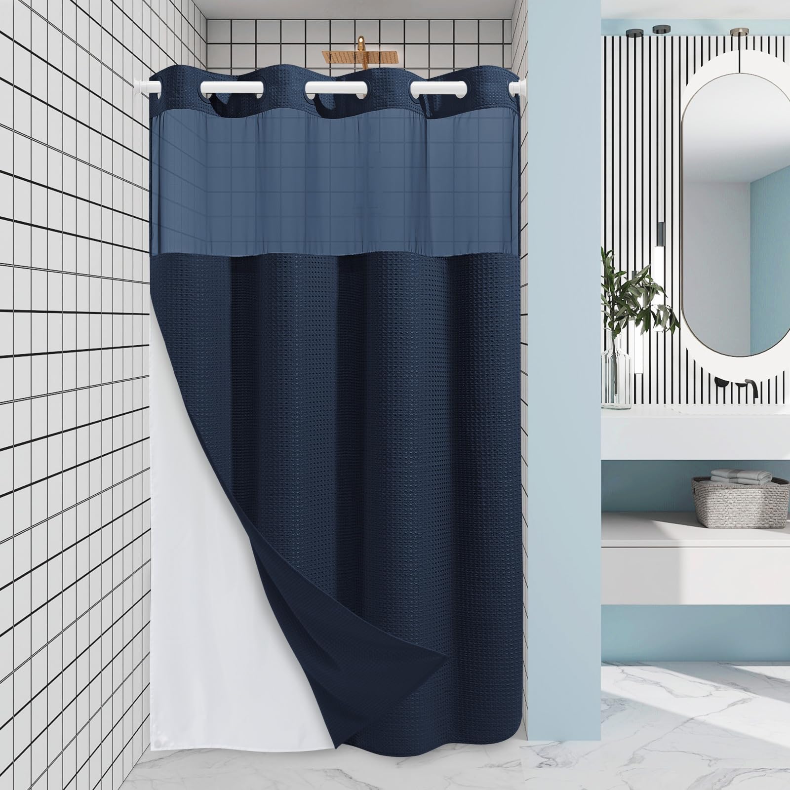 EUTXL No Hook Waffle Weave Shower Curtain