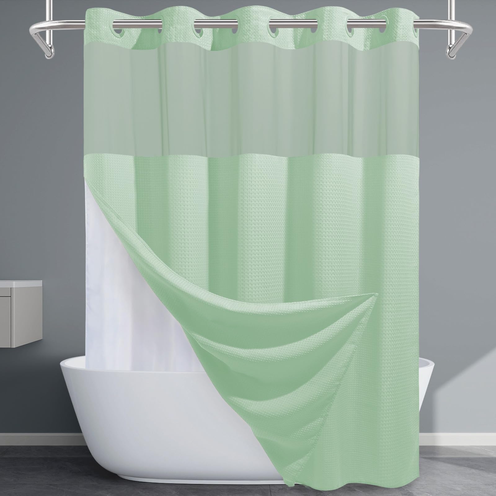 EUTXL No Hook Waffle Weave Shower Curtain
