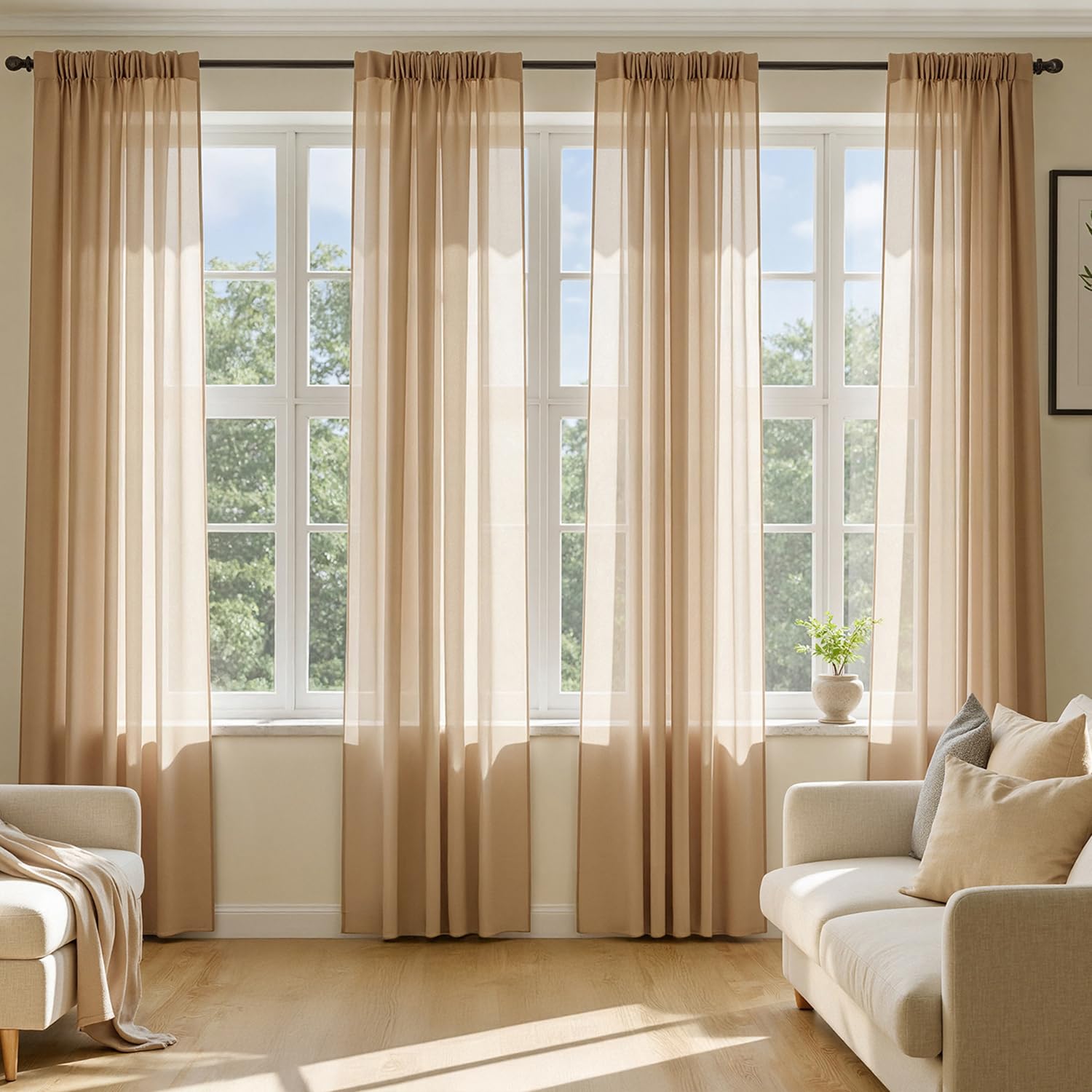 MIULEE Sheer Voile Curtains Set of 4