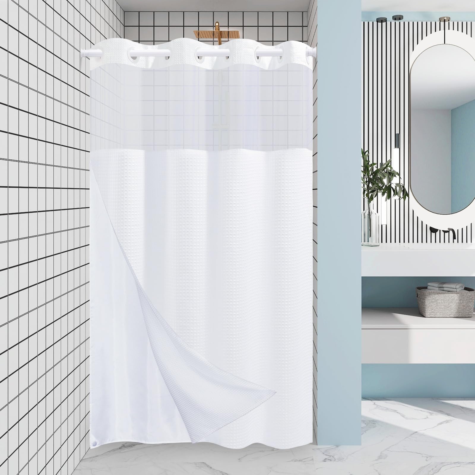 EUTXL No Hook Waffle Weave Shower Curtain