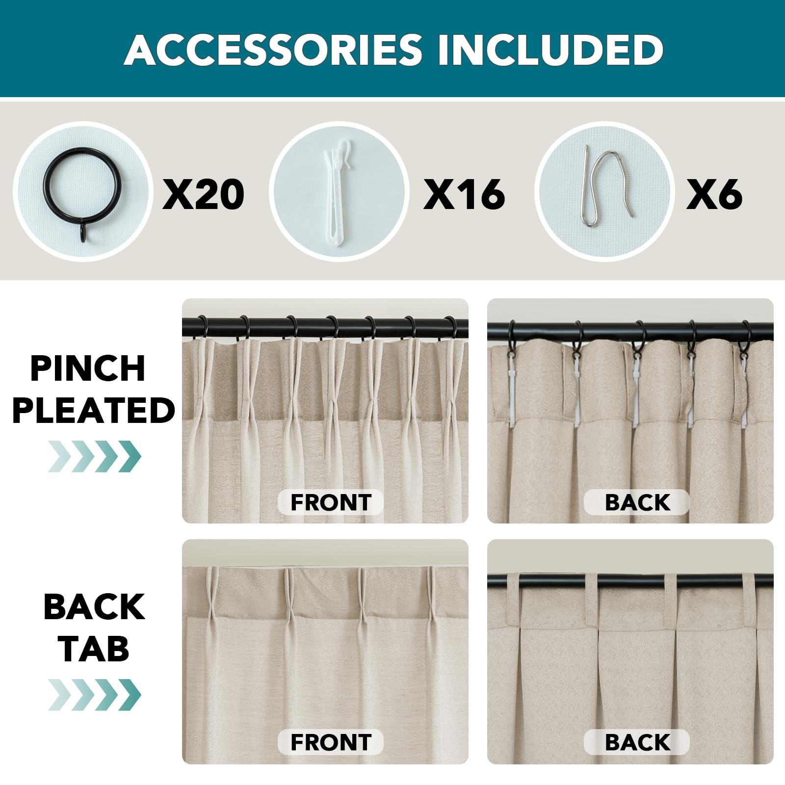 Turquoize Pleated Linen Curtains 2 Panels