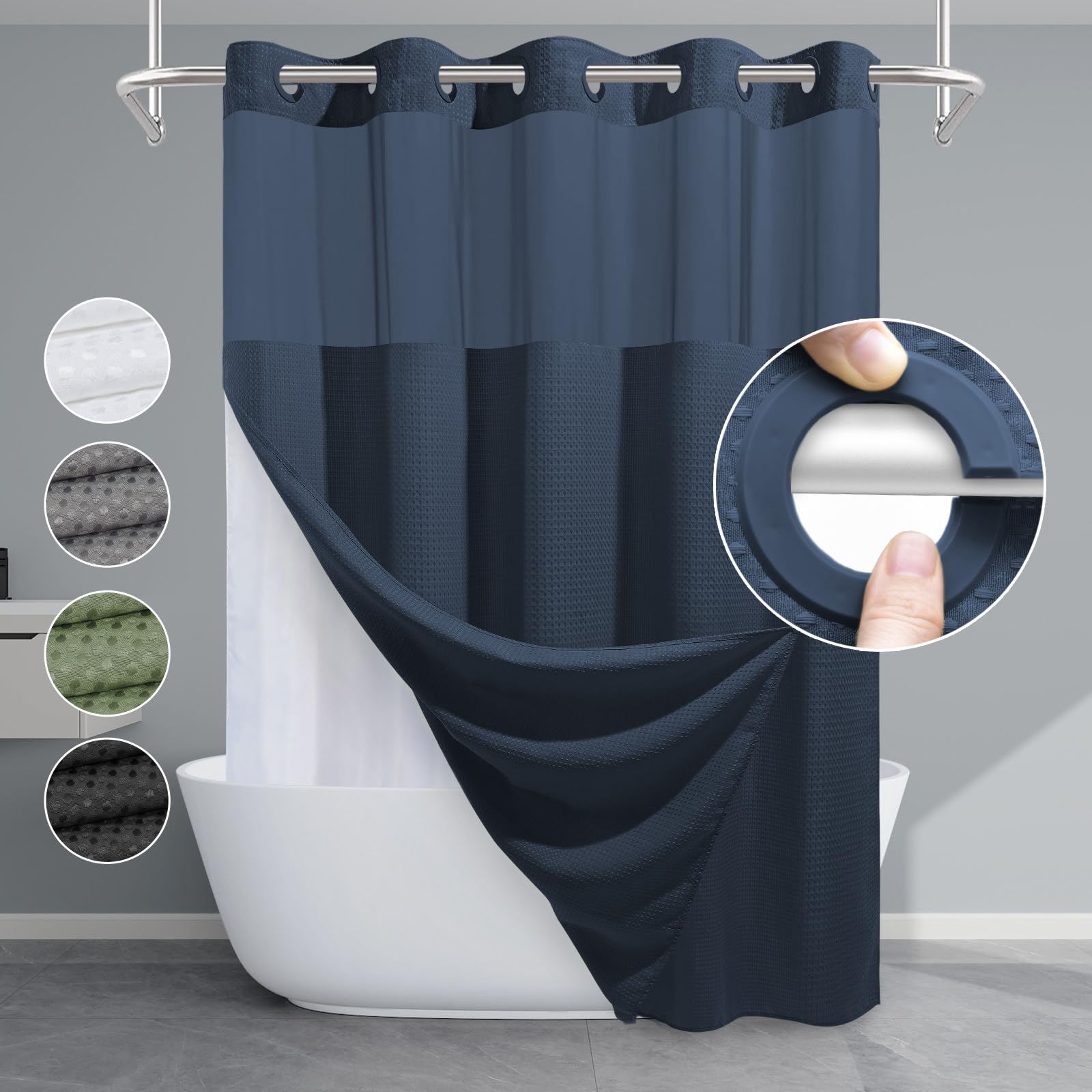 EUTXL No Hook Waffle Weave Shower Curtain