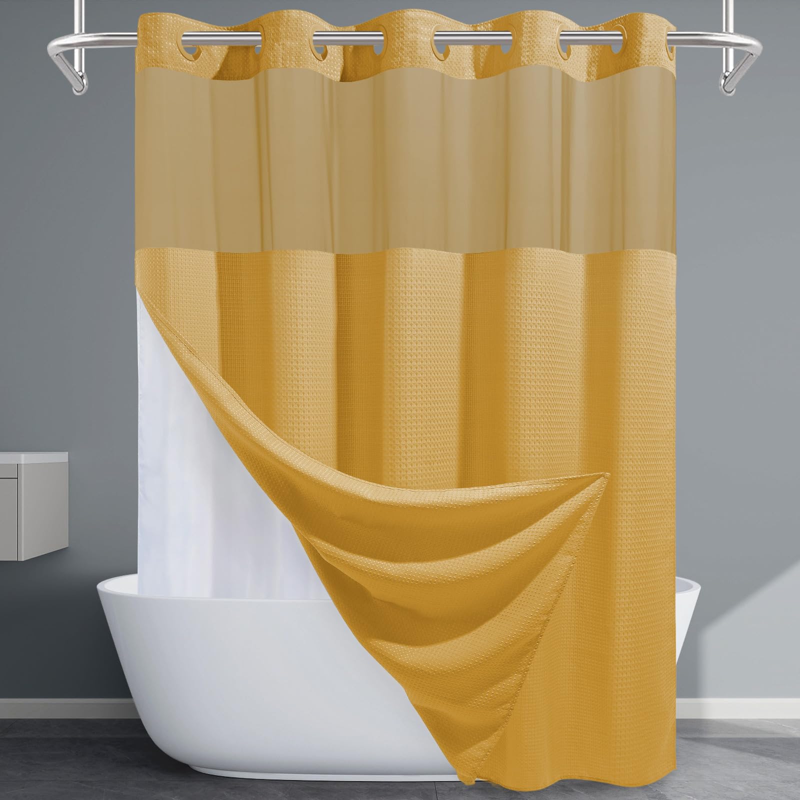 EUTXL No Hook Waffle Weave Shower Curtain