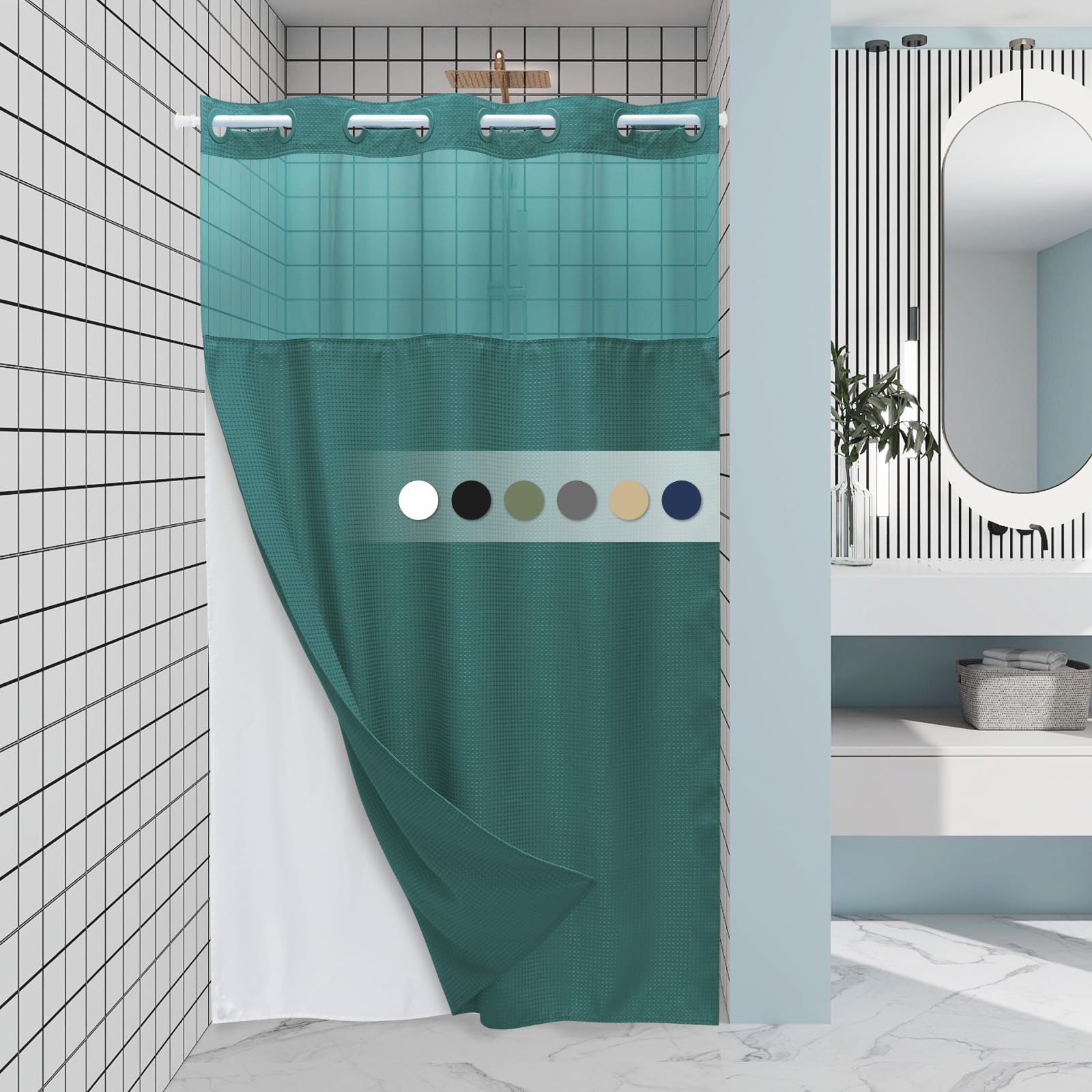 EUTXL No Hook Waffle Weave Shower Curtain