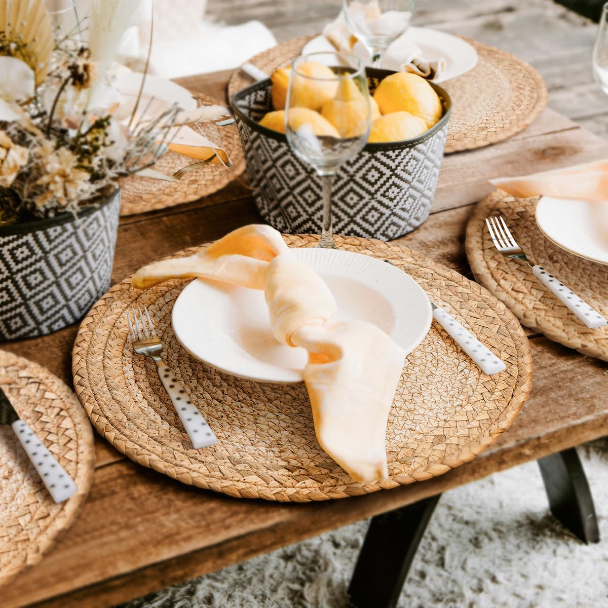 Round Woven Boho Placemats Set