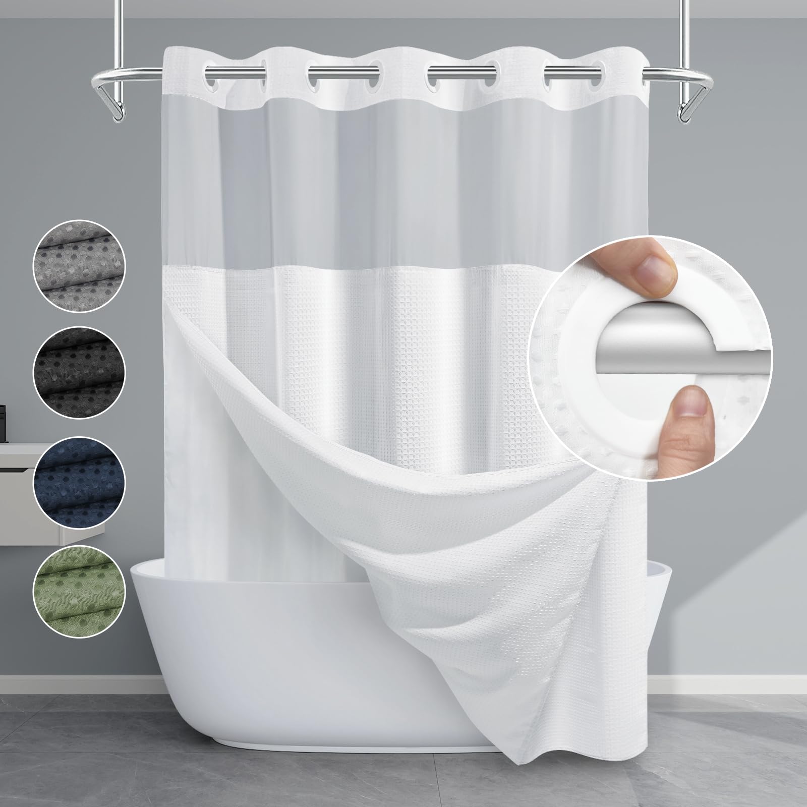 EUTXL No Hook Waffle Weave Shower Curtain