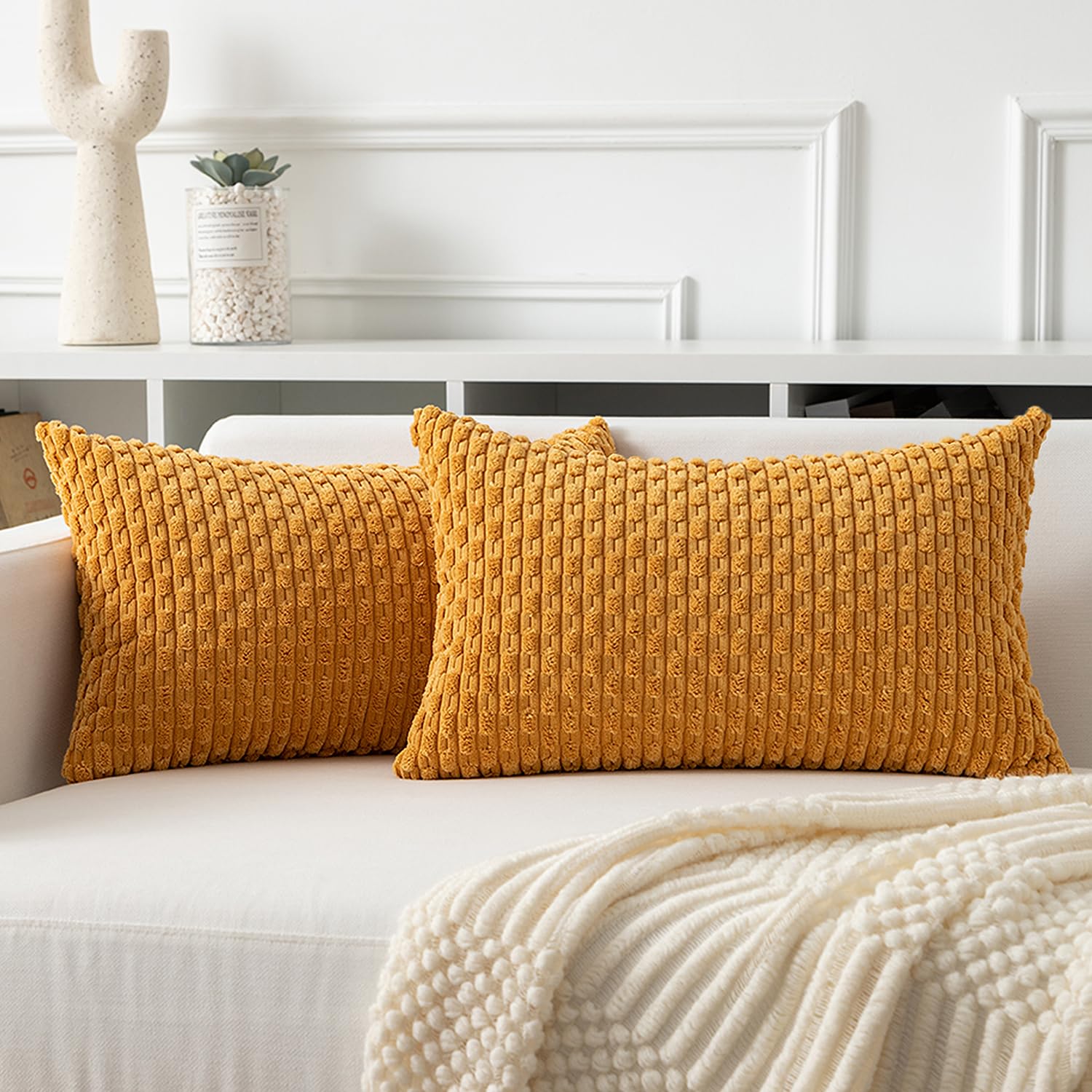 Kevin Textile Solid Decorative Boho Striped Corduroy Throw Pillow Covers