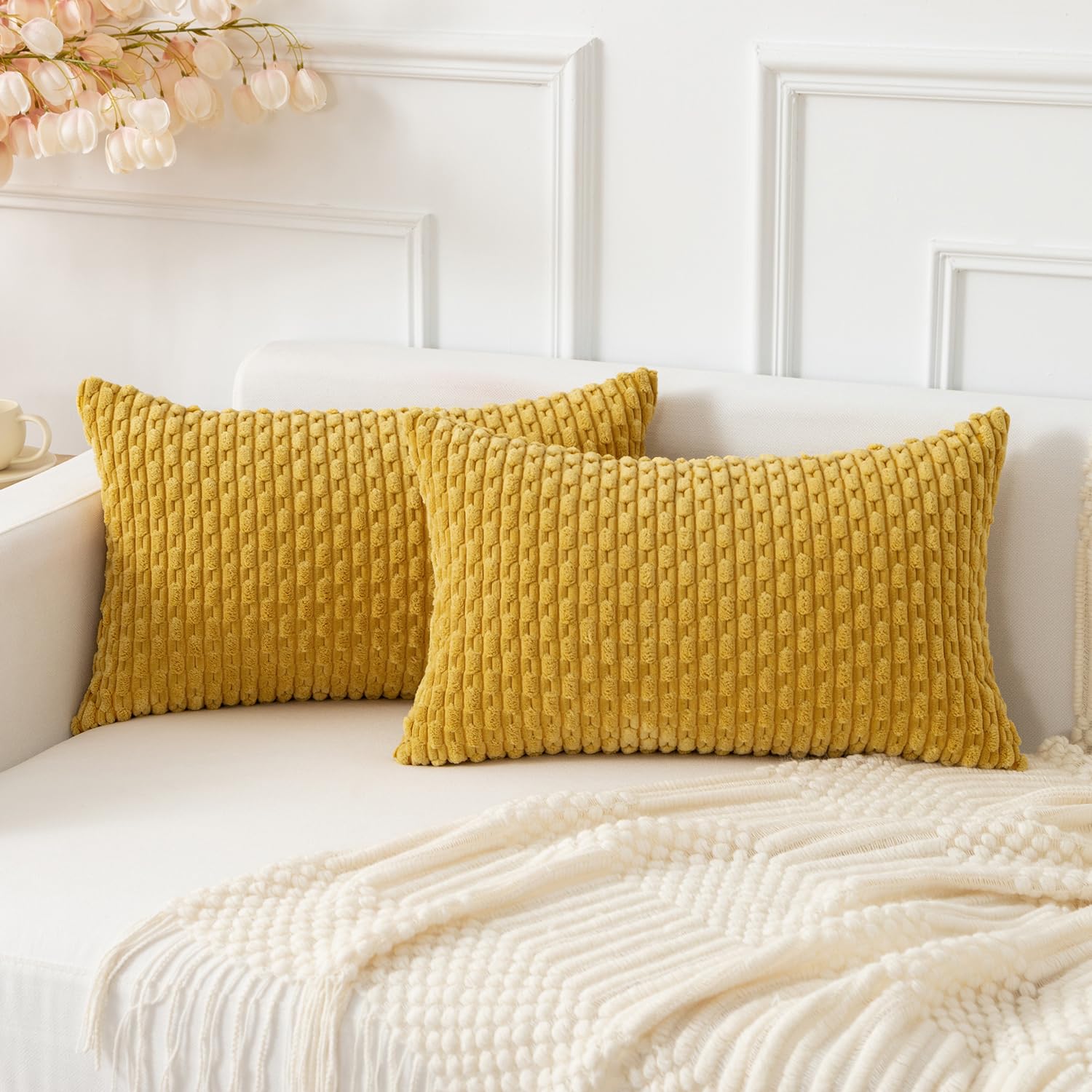 Kevin Textile Solid Decorative Boho Striped Corduroy Throw Pillow Covers