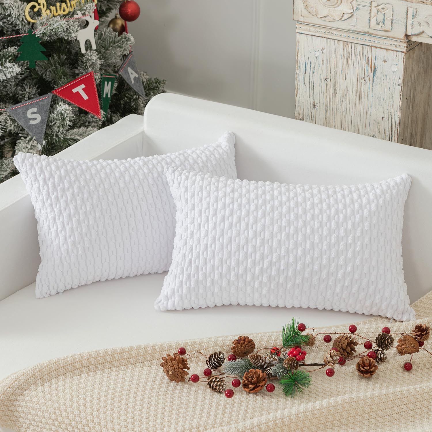 Kevin Textile Solid Decorative Boho Striped Corduroy Throw Pillow Covers