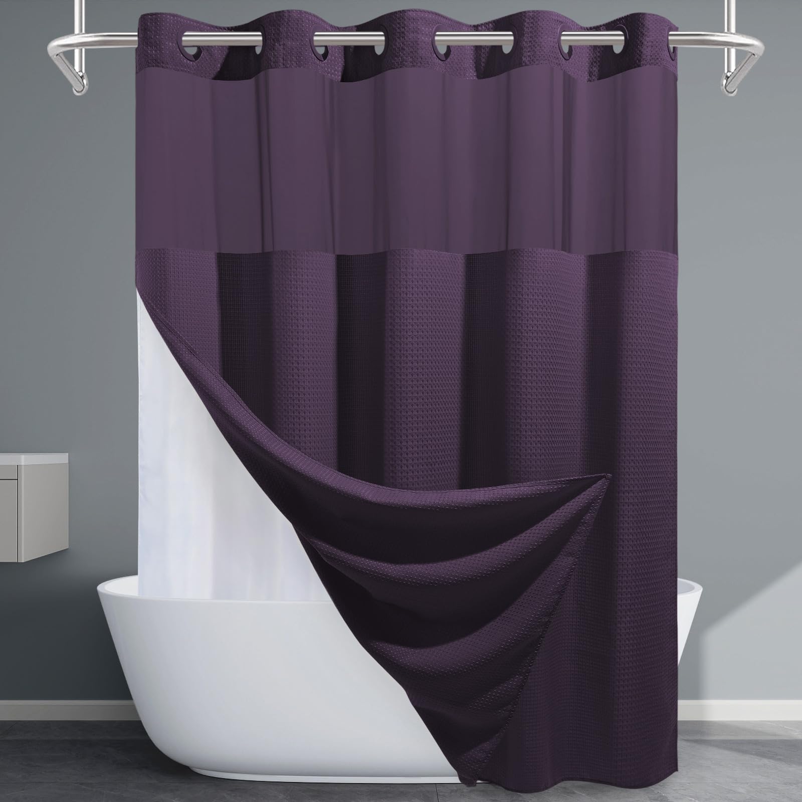 EUTXL No Hook Waffle Weave Shower Curtain