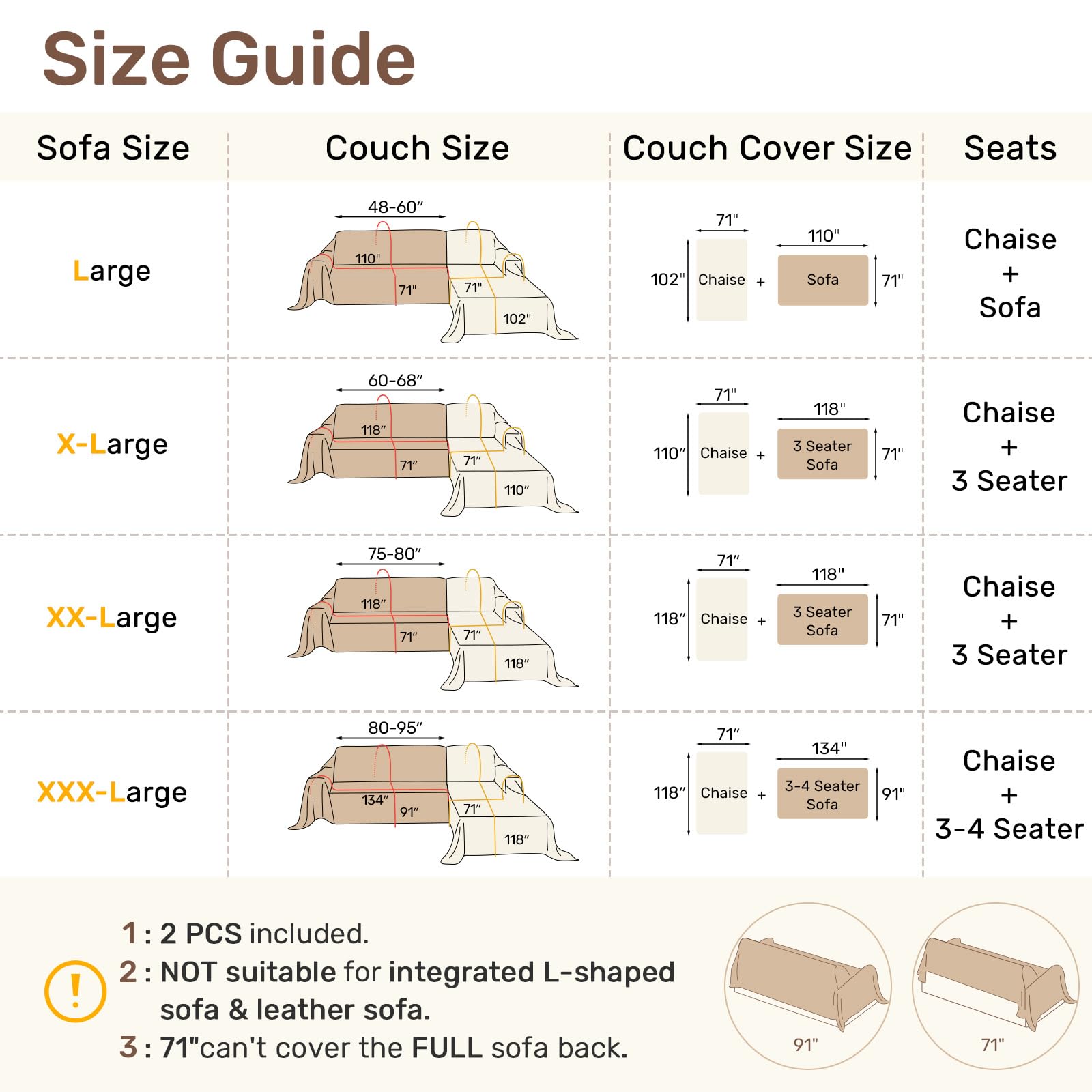 Houmiggle Sectional Couch Cover Set