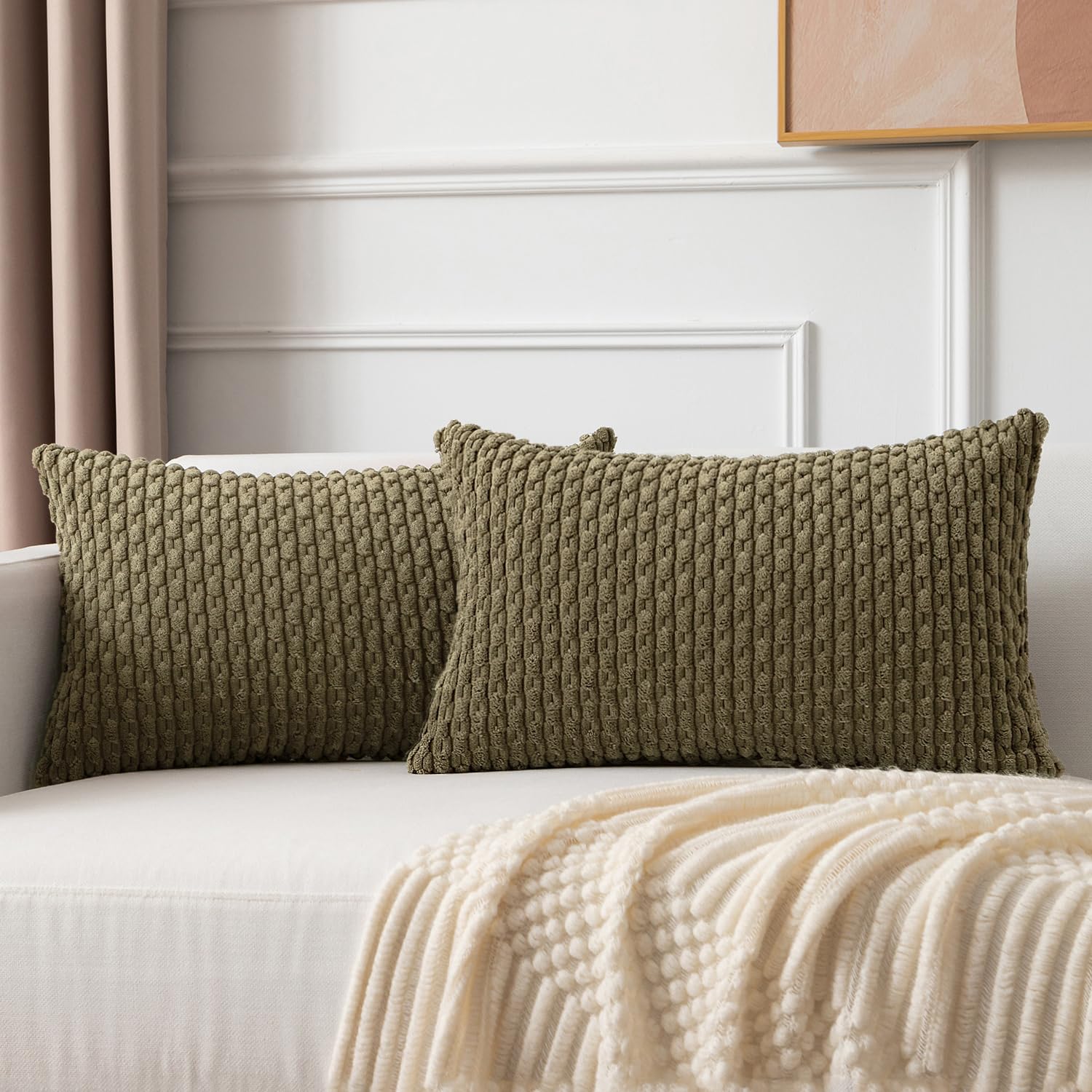 Kevin Textile Solid Decorative Boho Striped Corduroy Throw Pillow Covers