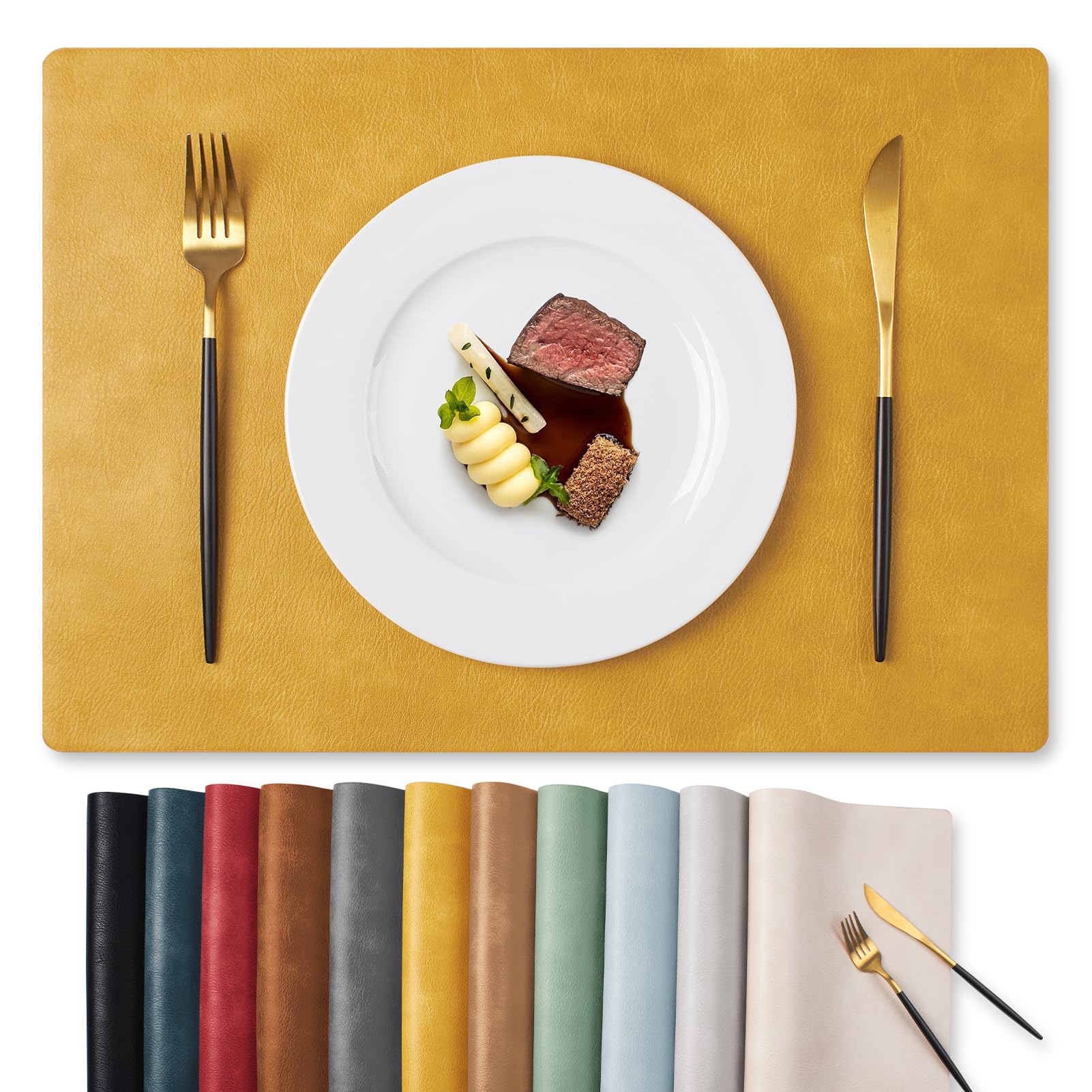 MOSAYT Faux Leather Placemats Set