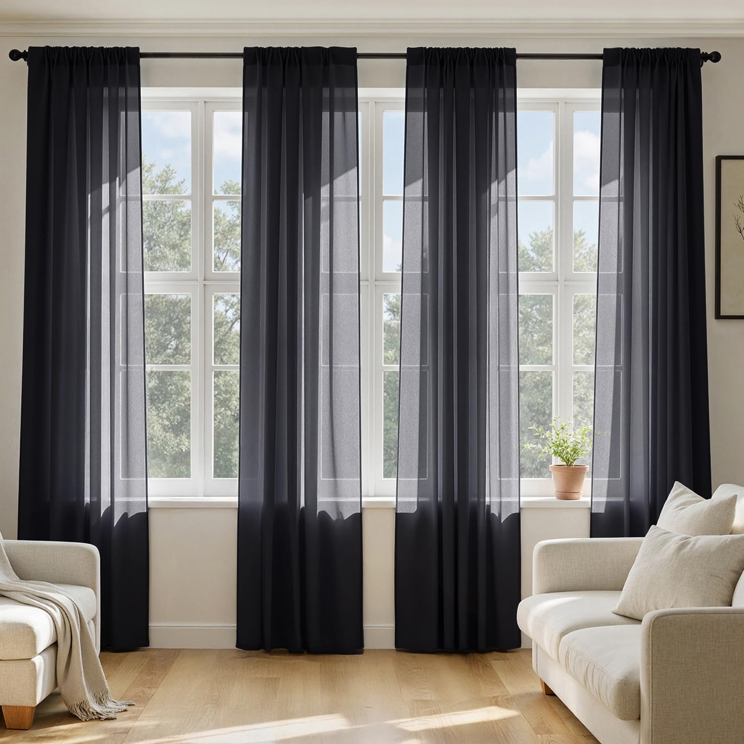 MIULEE Sheer Voile Curtains Set of 4