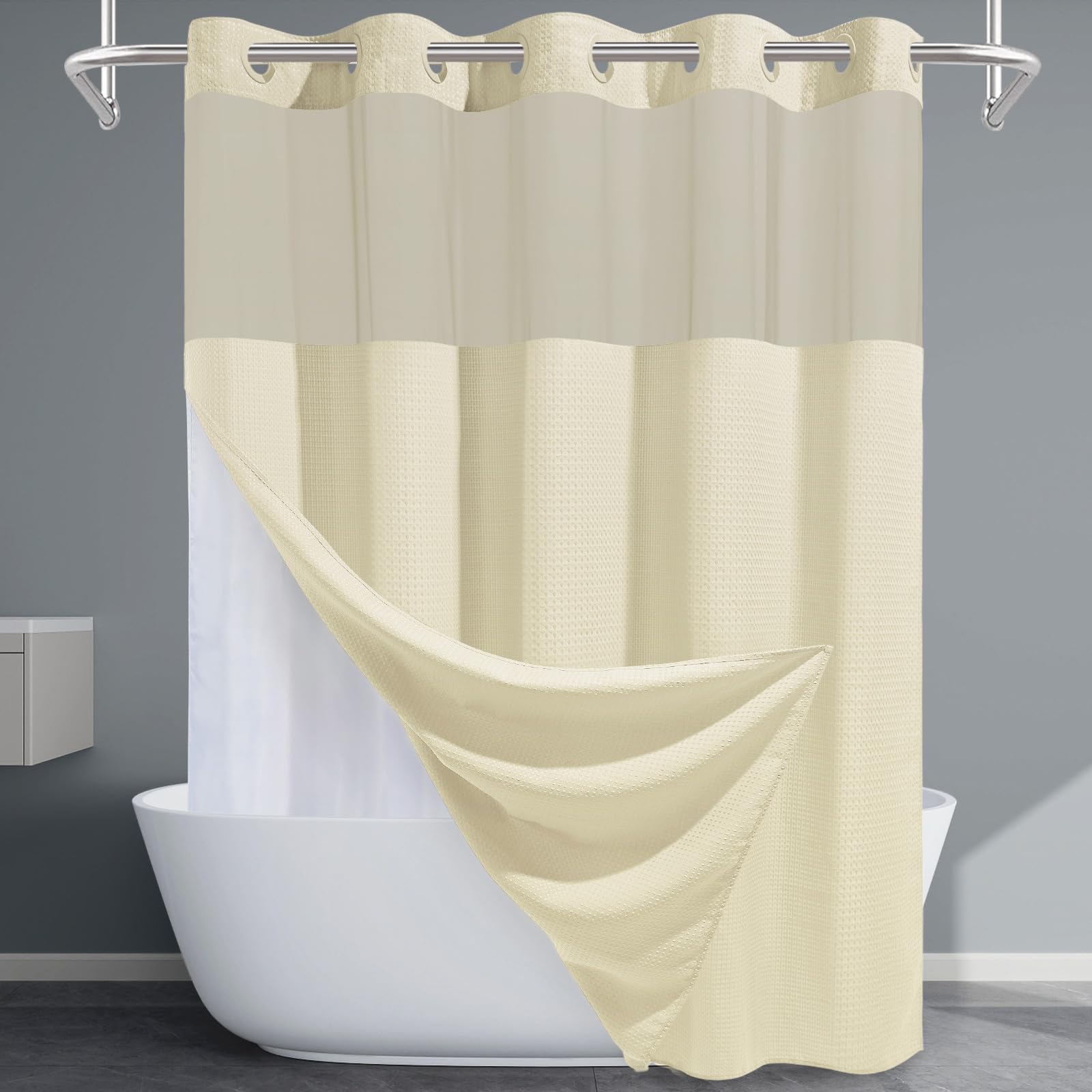 EUTXL No Hook Waffle Weave Shower Curtain