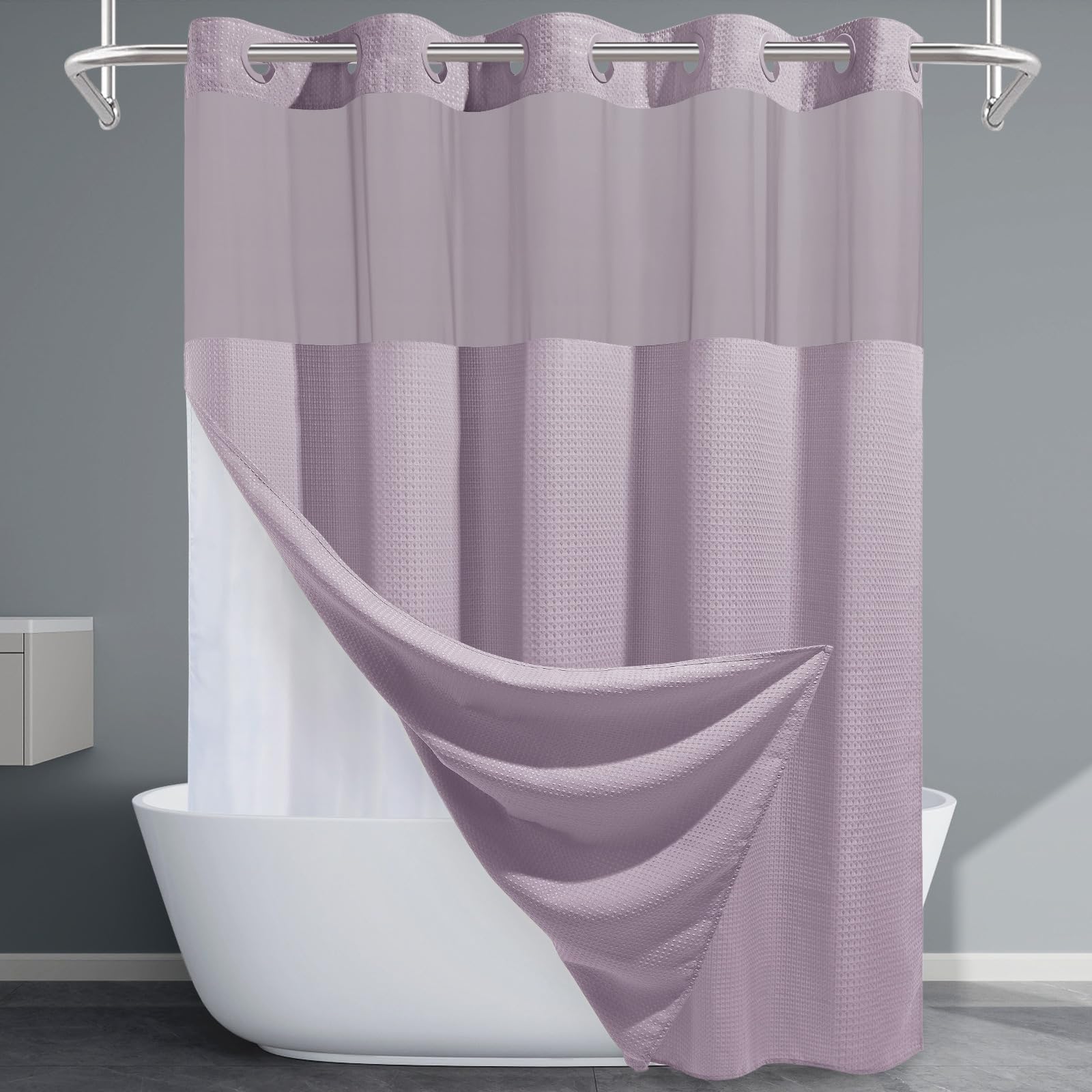 EUTXL No Hook Waffle Weave Shower Curtain