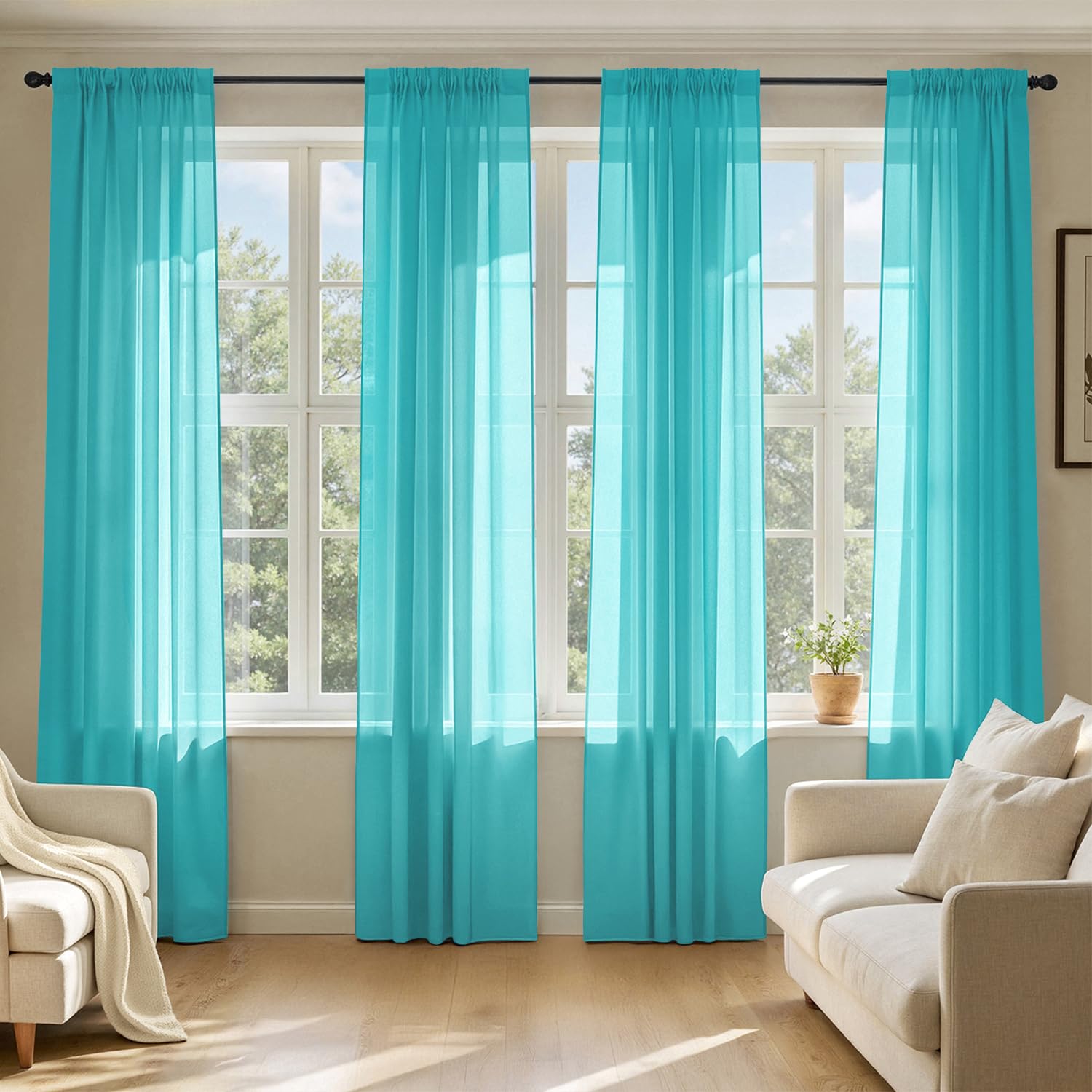 MIULEE Sheer Voile Curtains Set of 4