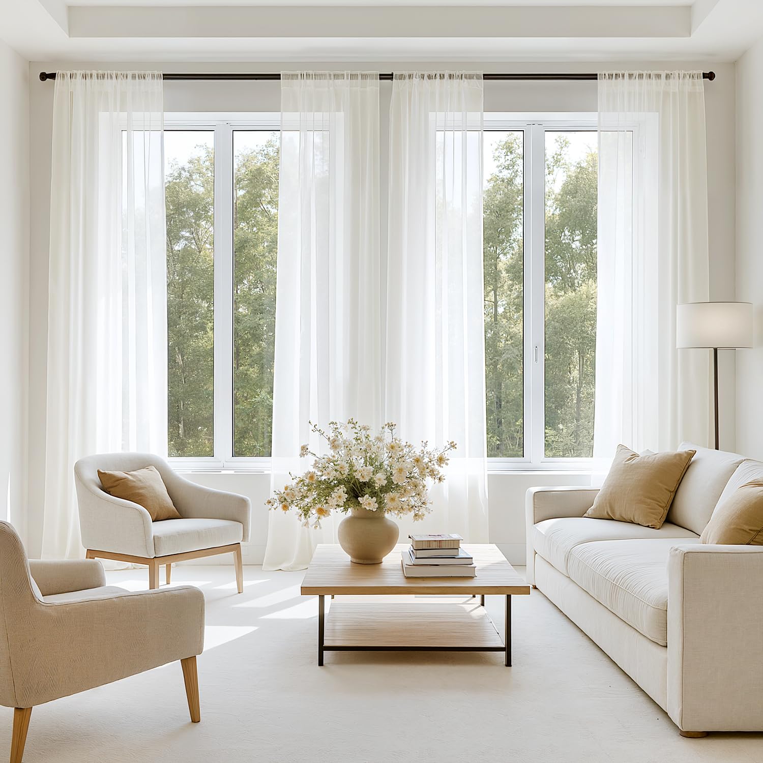 MIULEE Sheer Voile Curtains Set of 4