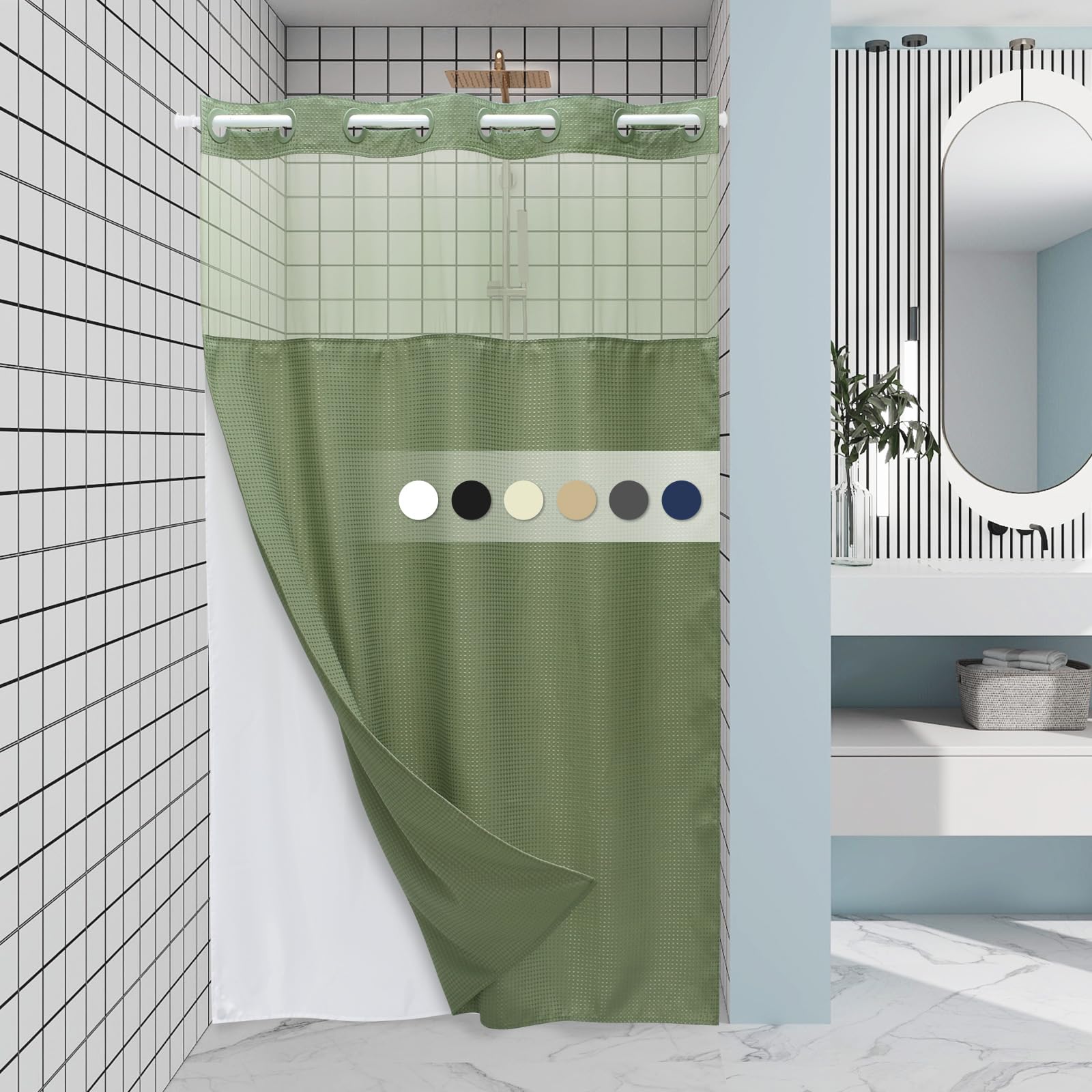 EUTXL No Hook Waffle Weave Shower Curtain