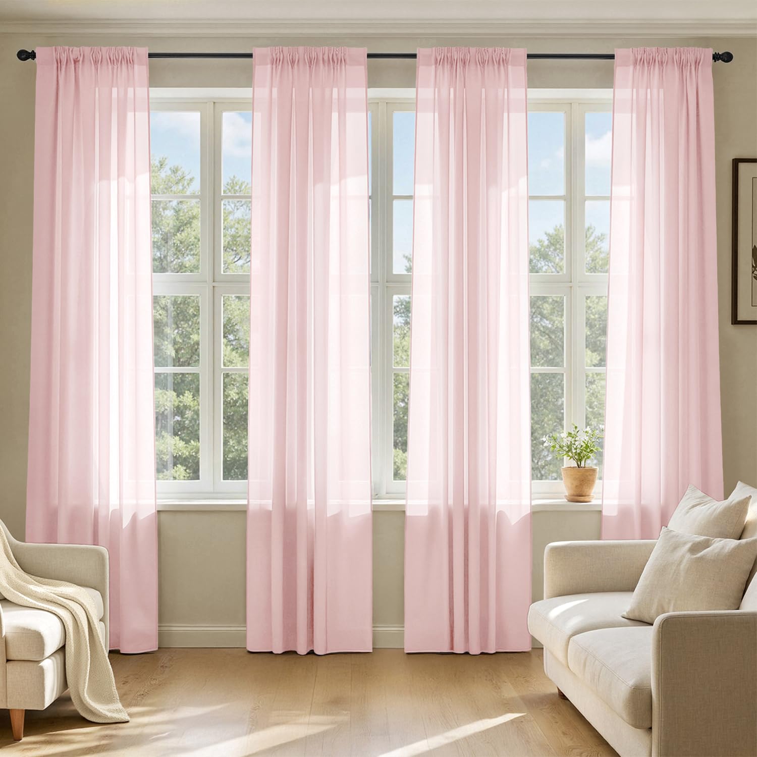MIULEE Sheer Voile Curtains Set of 4