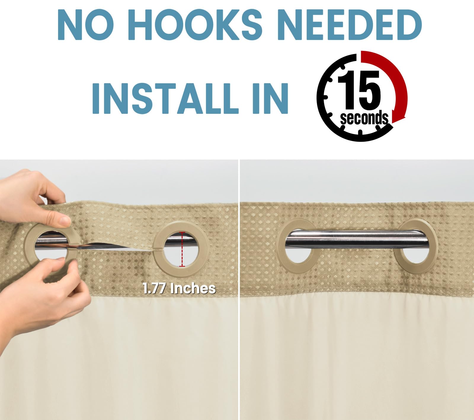 EUTXL No Hook Waffle Weave Shower Curtain